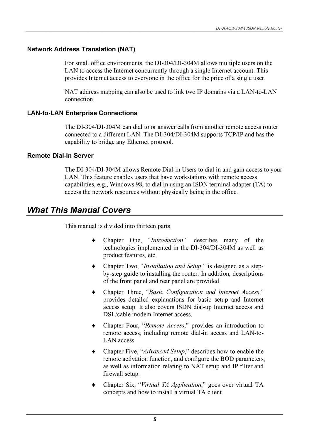 D-Link DI-304M manual What This Manual Covers, Network Address Translation NAT, LAN-to-LAN Enterprise Connections 