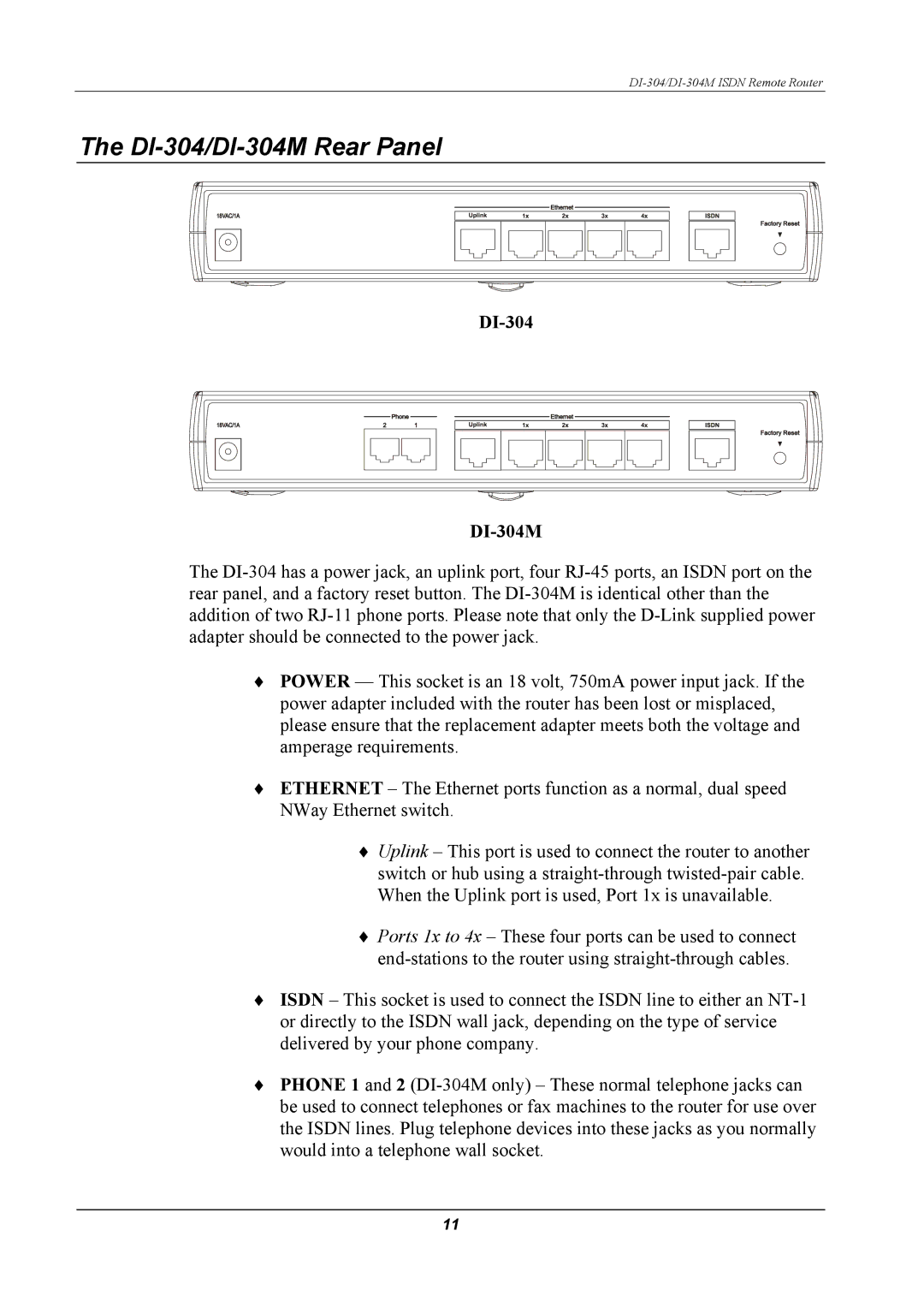 D-Link manual DI-304/DI-304M Rear Panel 