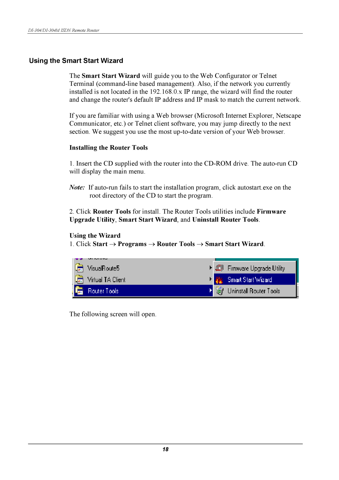 D-Link DI-304M manual Using the Smart Start Wizard, Installing the Router Tools 