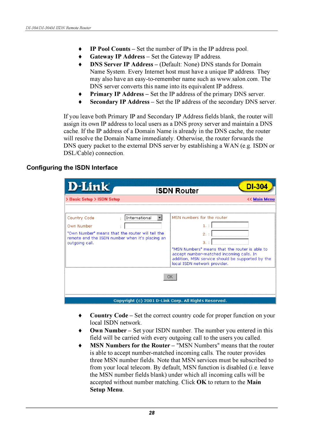 D-Link DI-304M manual Configuring the Isdn Interface 