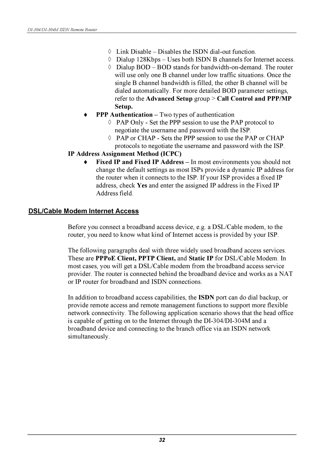 D-Link DI-304M manual Setup, IP Address Assignment Method Icpc, DSL/Cable Modem Internet Access 