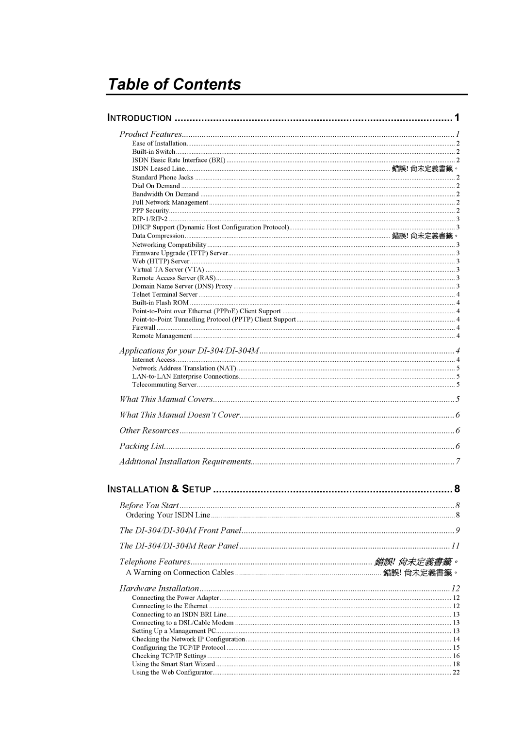 D-Link DI-304M manual Table of Contents 