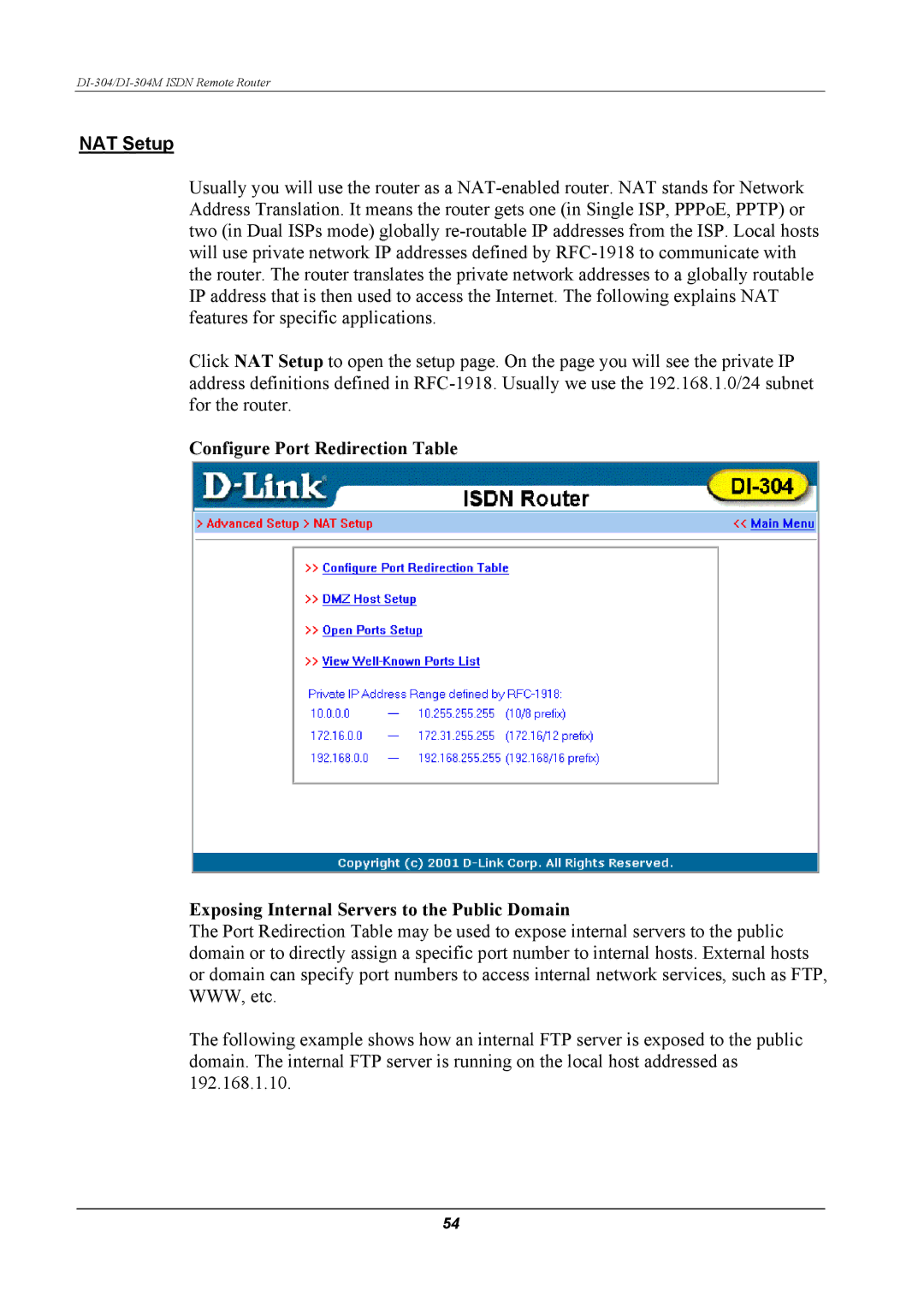 D-Link DI-304M manual NAT Setup 