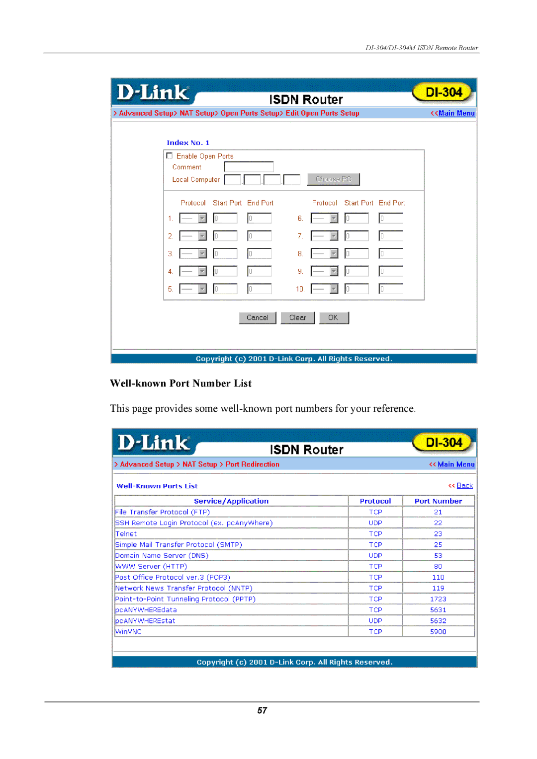 D-Link DI-304M manual Well-known Port Number List 