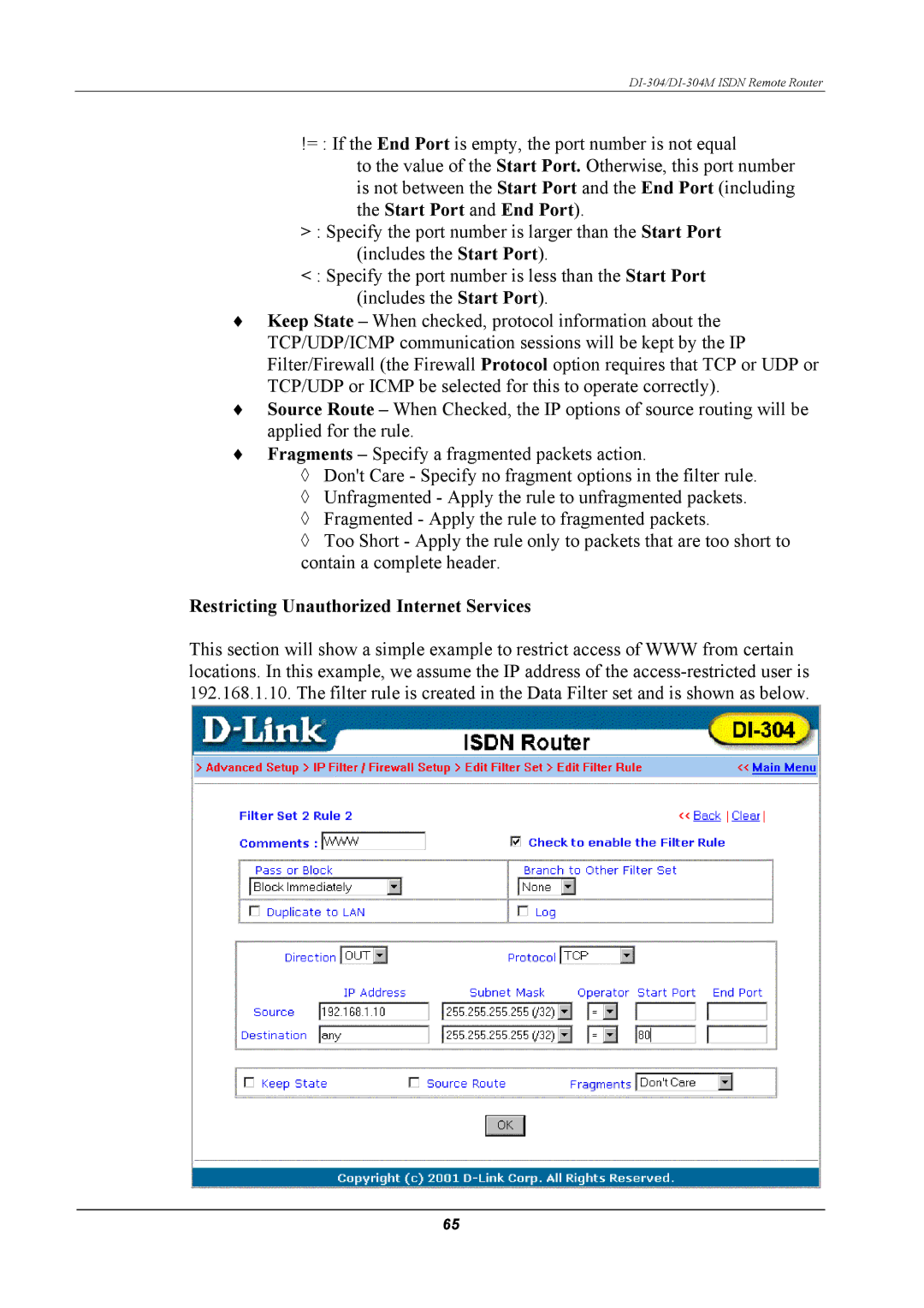 D-Link DI-304M manual Restricting Unauthorized Internet Services 