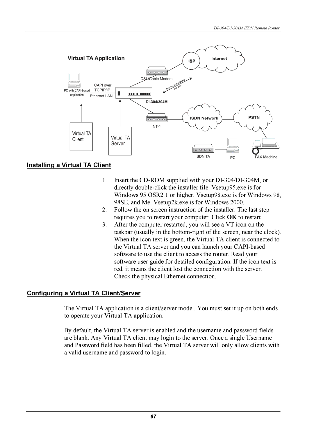 D-Link DI-304M manual Installing a Virtual TA Client, Configuring a Virtual TA Client/Server 