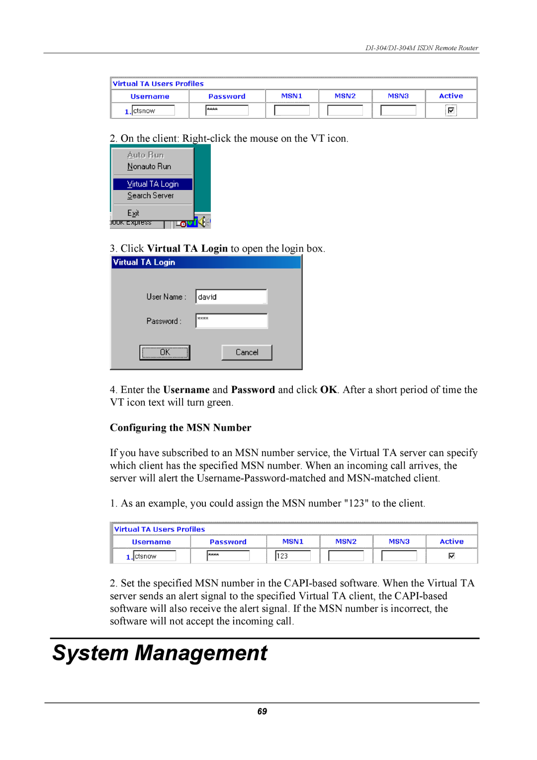 D-Link DI-304M manual System Management, Configuring the MSN Number 