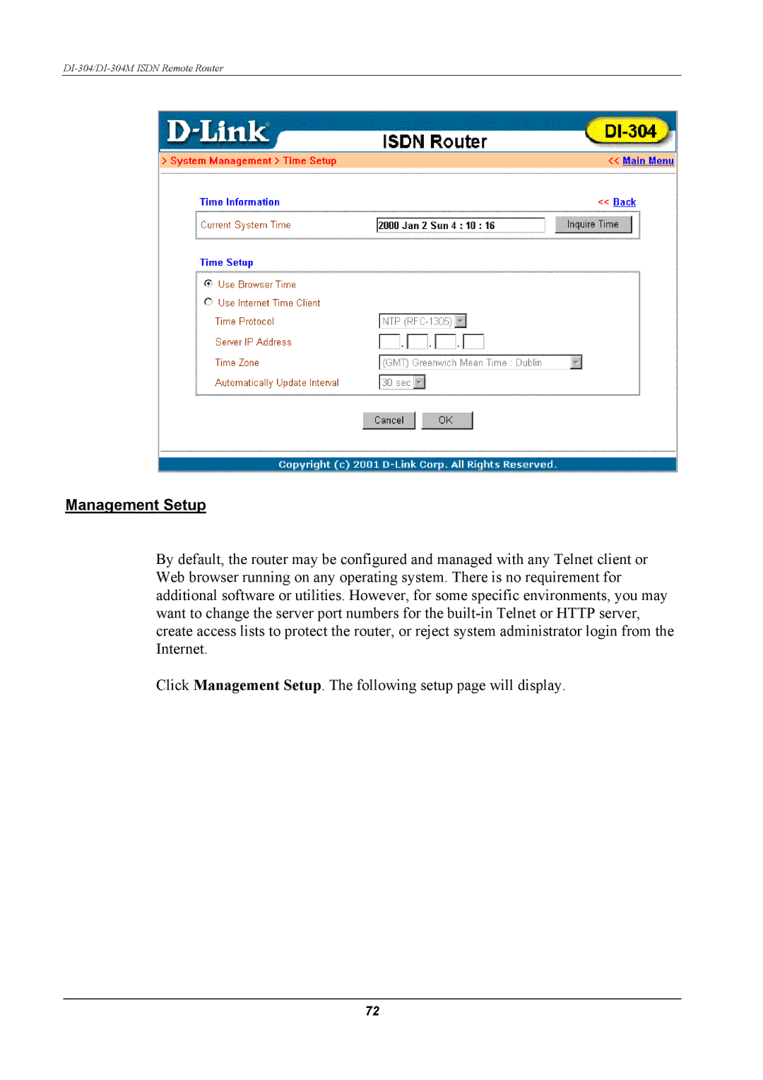 D-Link DI-304M manual Management Setup 