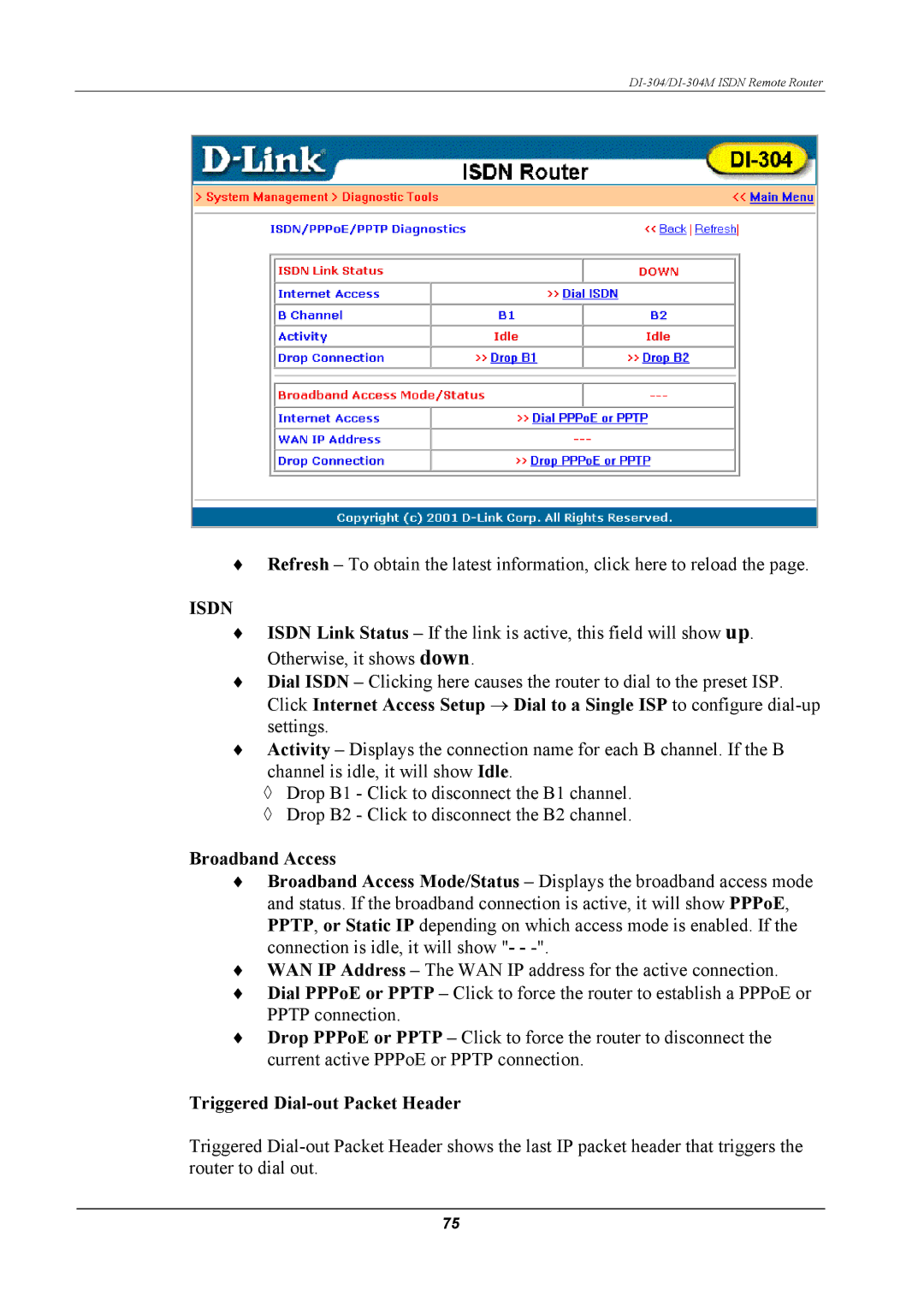 D-Link DI-304M manual Broadband Access, Triggered Dial-out Packet Header 