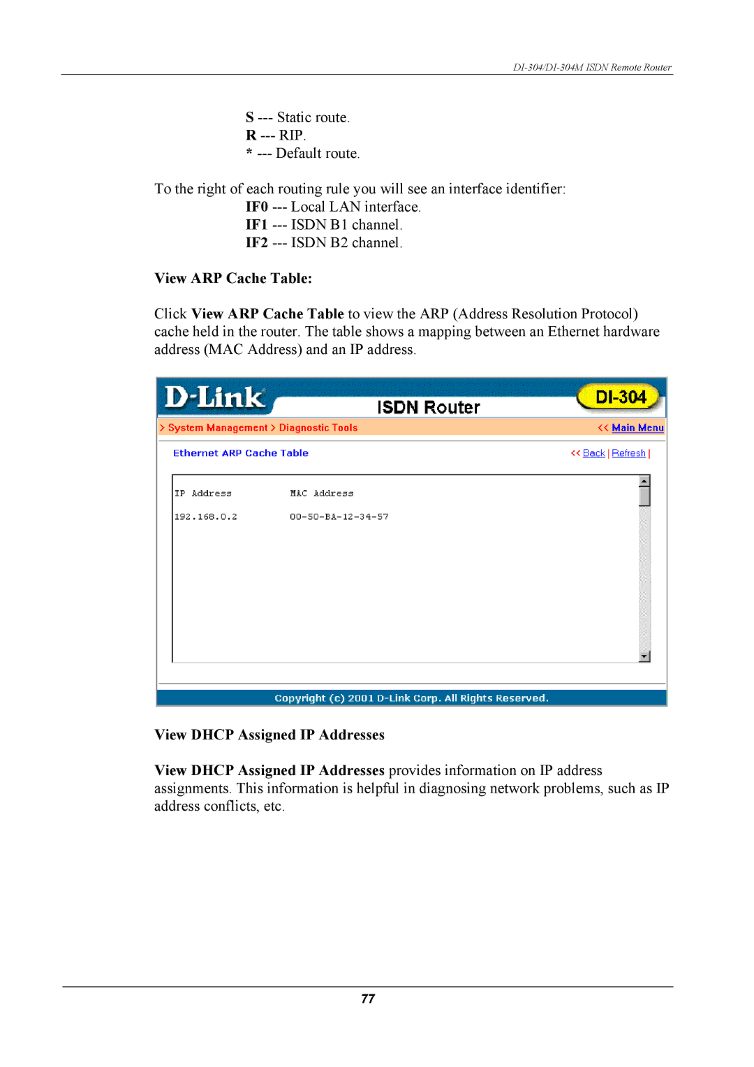 D-Link DI-304M manual View ARP Cache Table, View Dhcp Assigned IP Addresses 