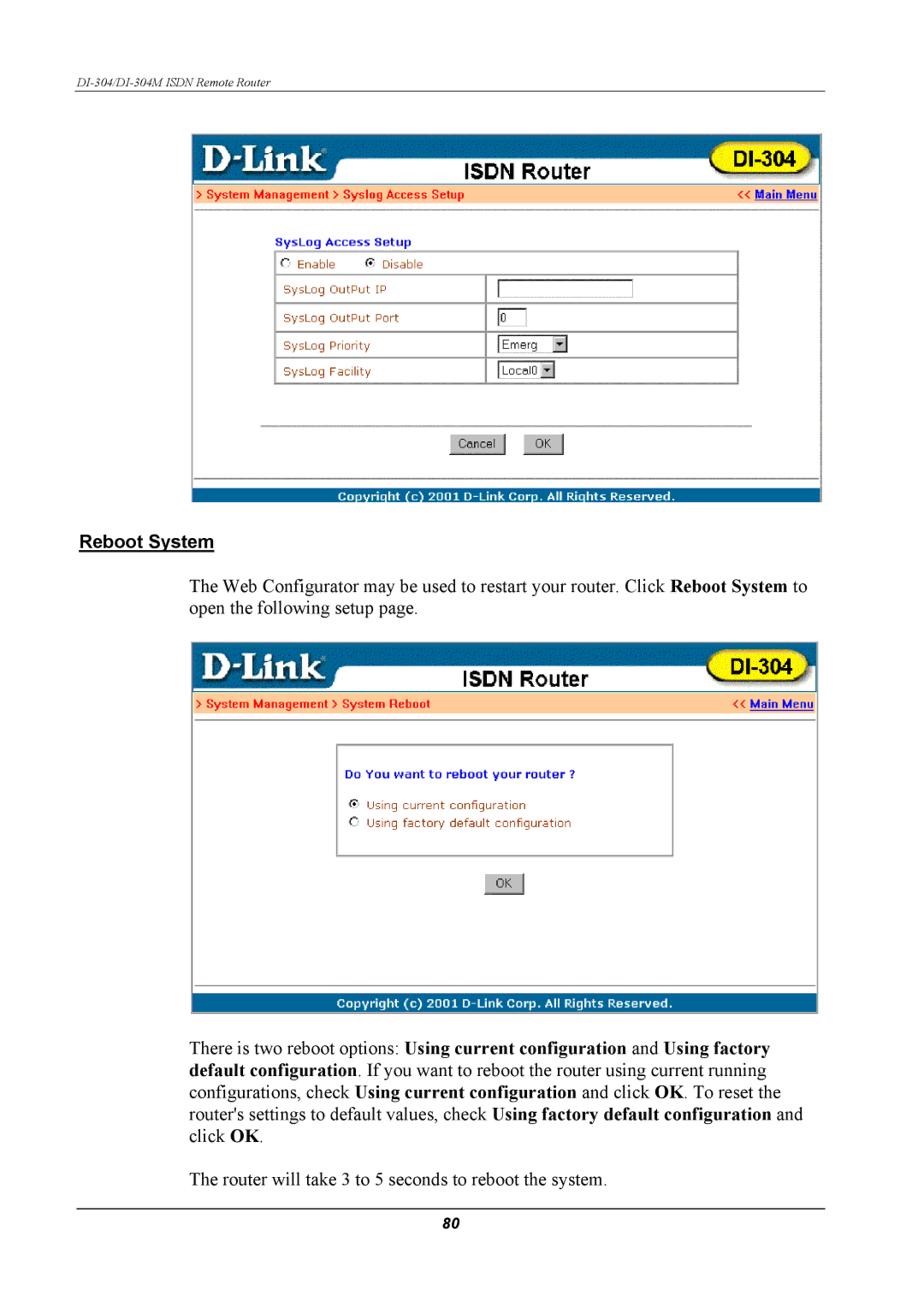 D-Link DI-304M manual Reboot System 