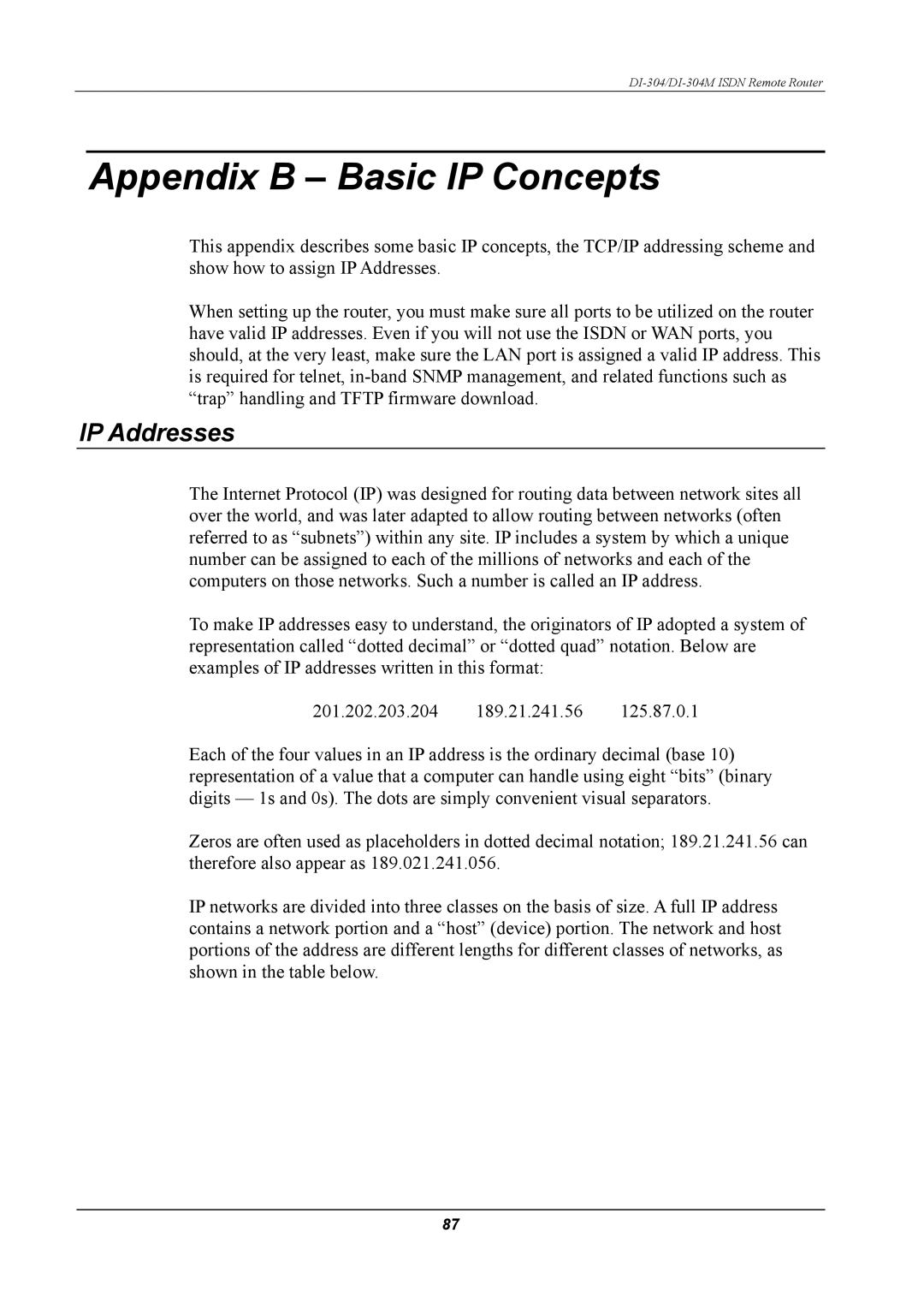 D-Link DI-304M manual Appendix B Basic IP Concepts, IP Addresses 