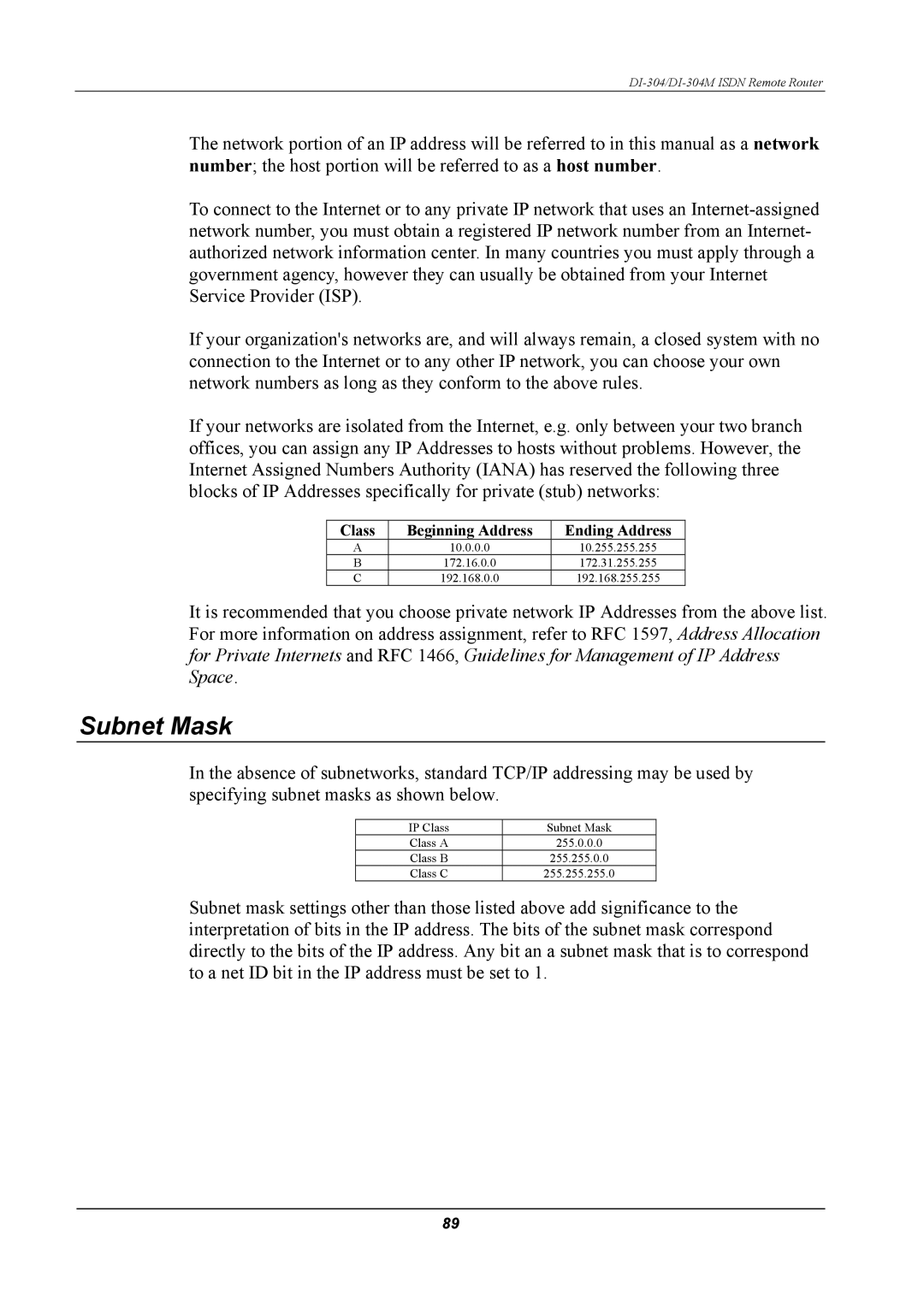 D-Link DI-304M manual Subnet Mask 