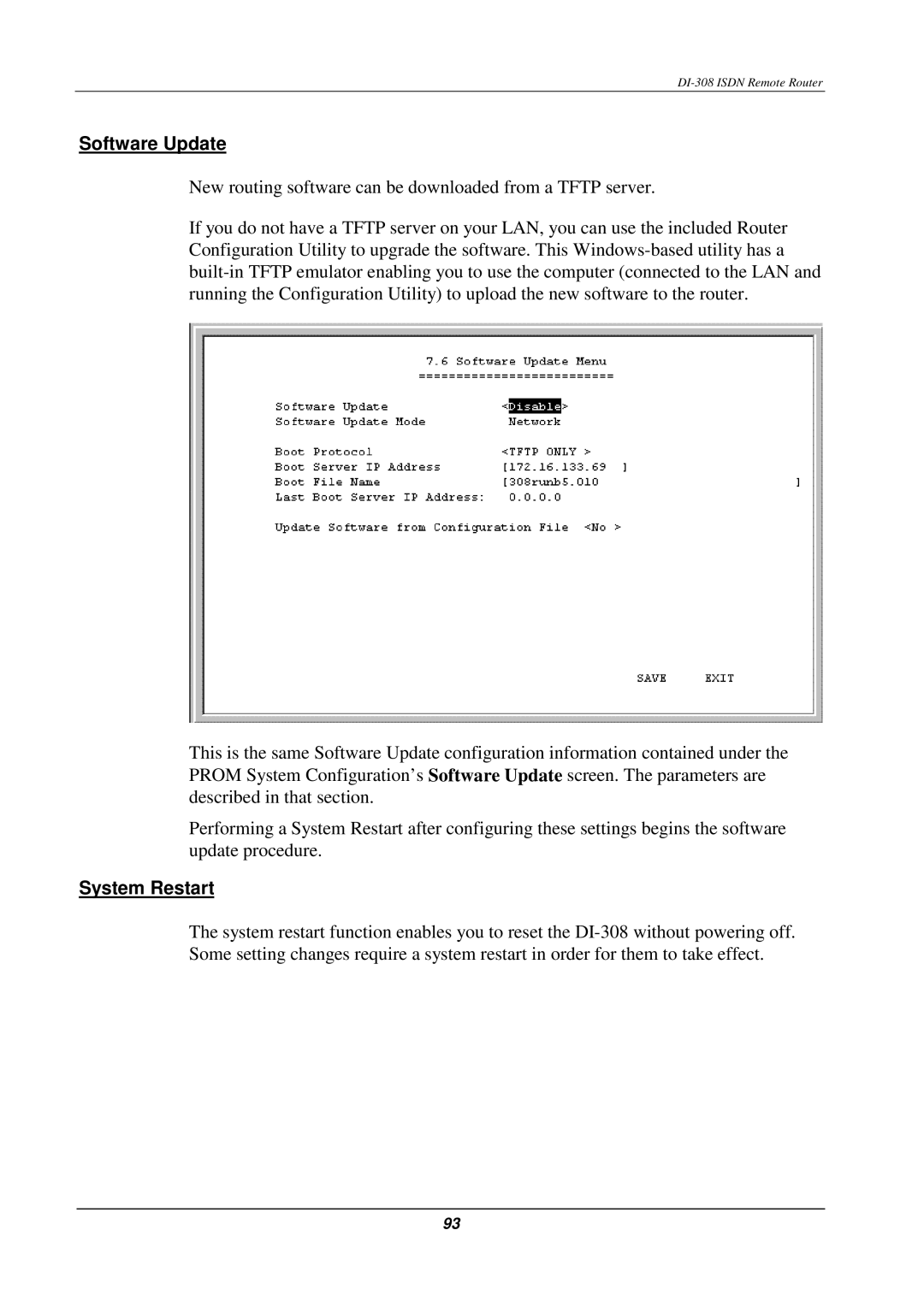 D-Link DI-308 manual Software Update, System Restart 