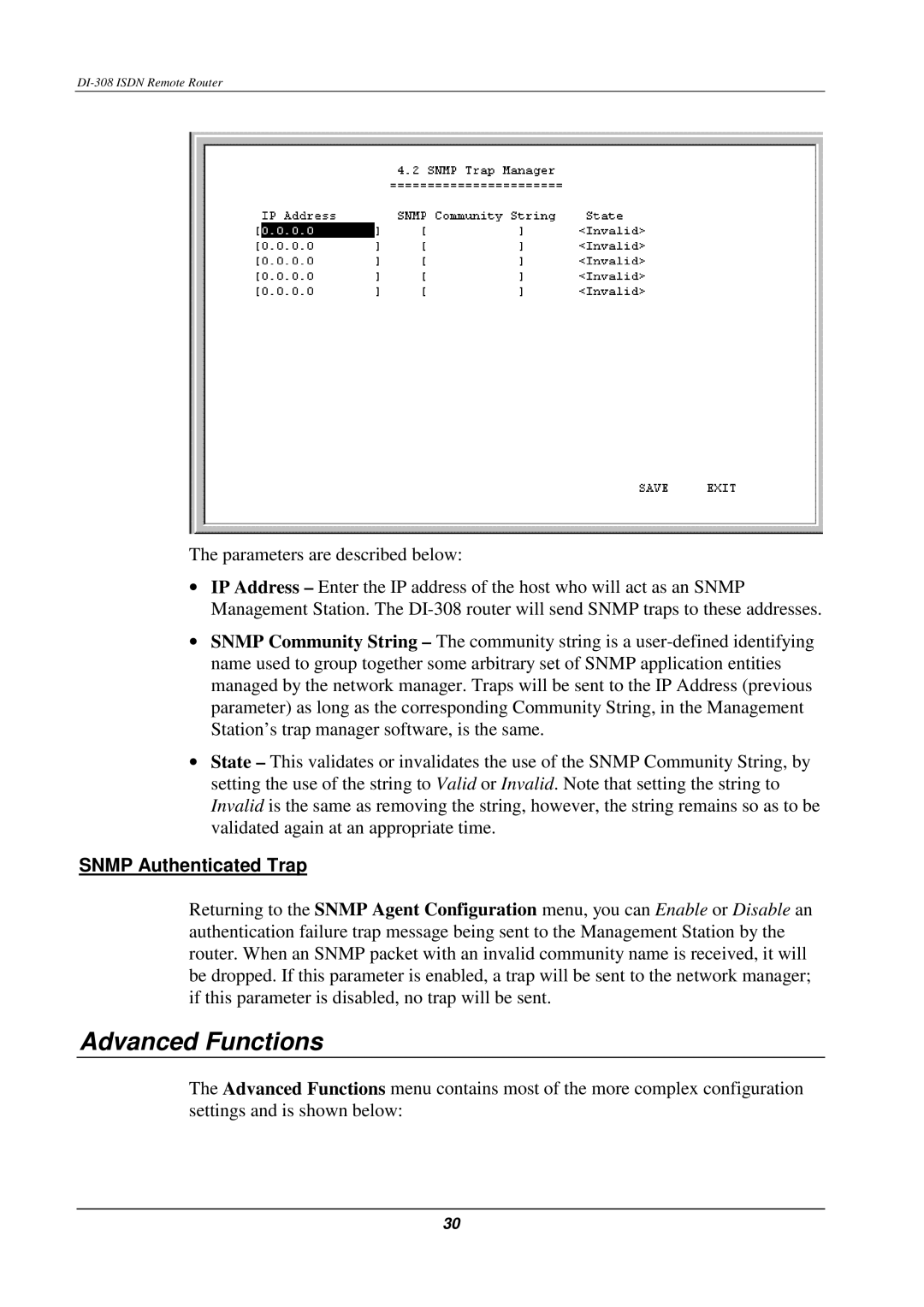 D-Link DI-308 manual Advanced Functions, Snmp Authenticated Trap 