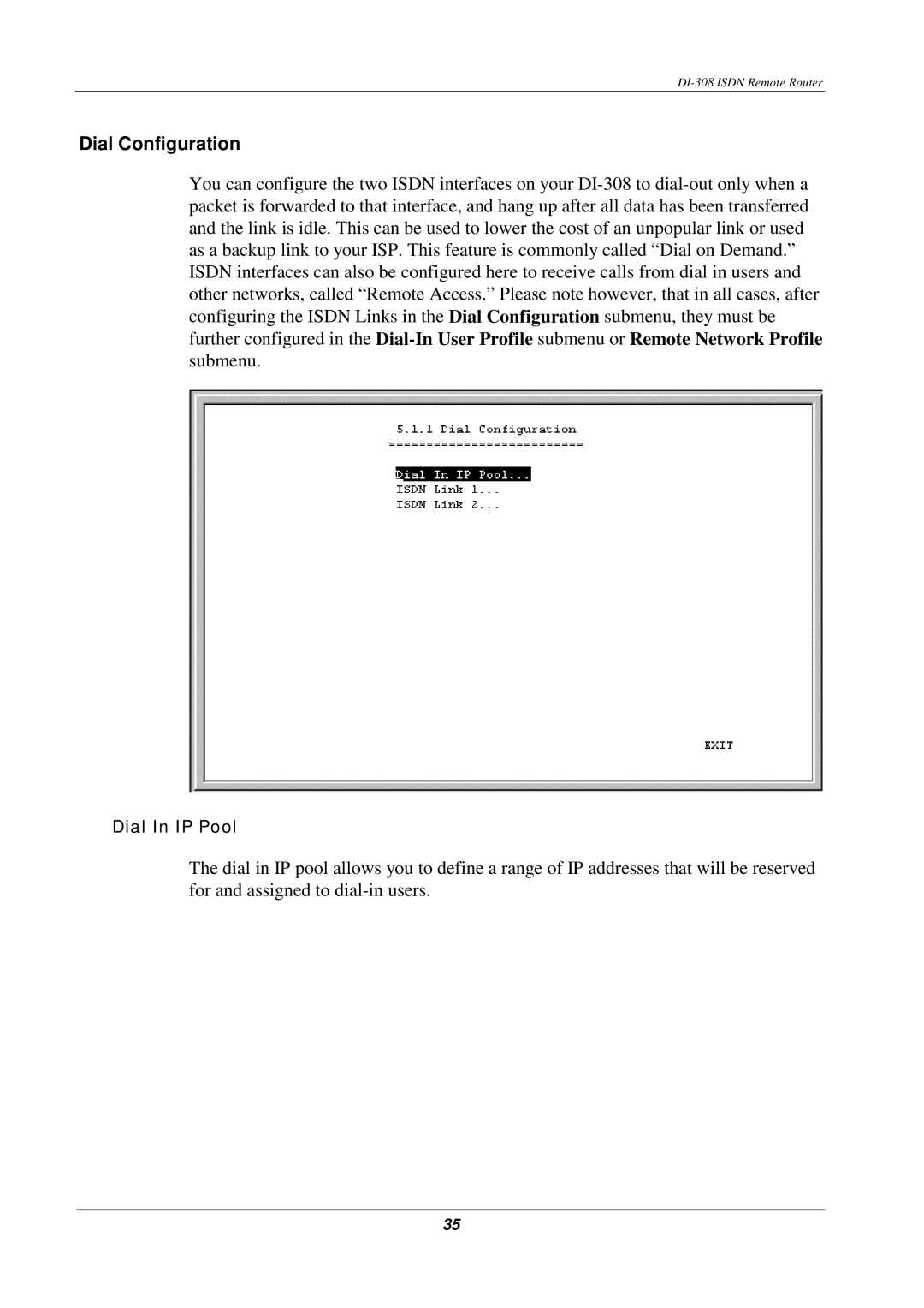 D-Link DI-308 manual Dial Configuration 