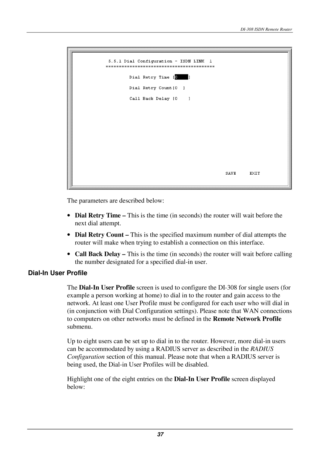 D-Link DI-308 manual Dial-In User Profile 