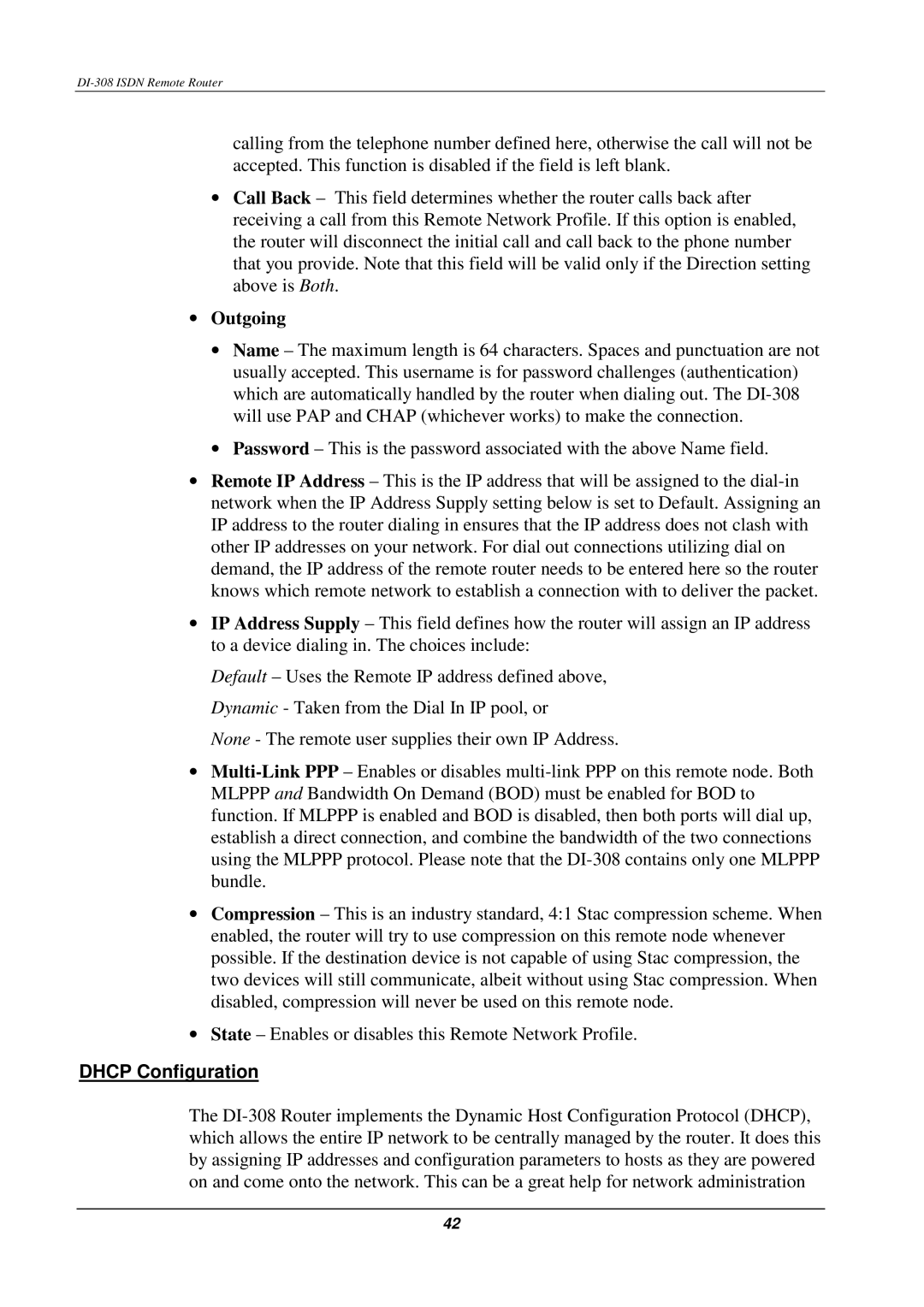 D-Link DI-308 manual Outgoing, Dhcp Configuration 