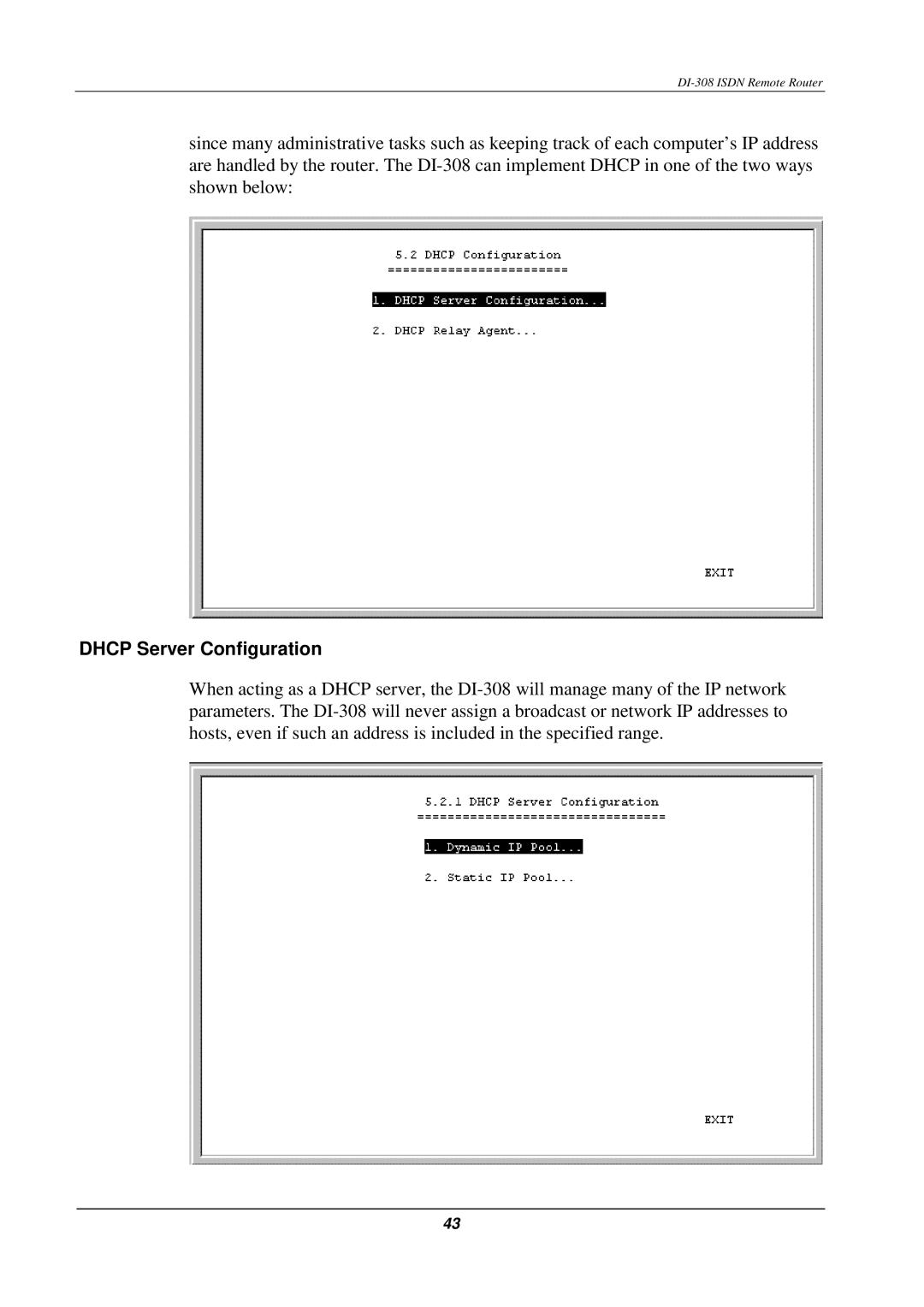 D-Link DI-308 manual Dhcp Server Configuration 