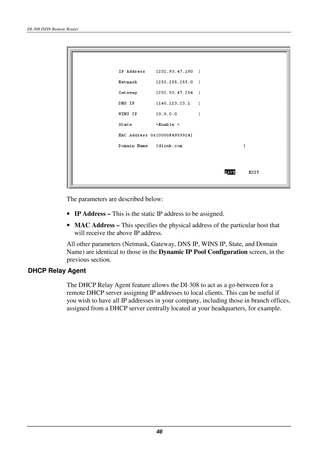 D-Link DI-308 manual Dhcp Relay Agent 