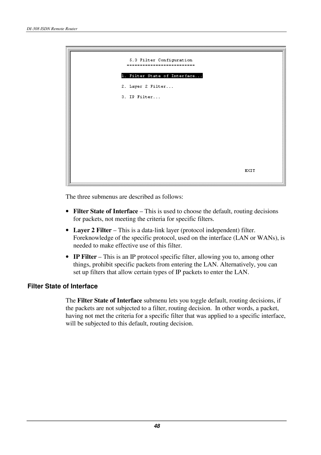 D-Link DI-308 manual Filter State of Interface 