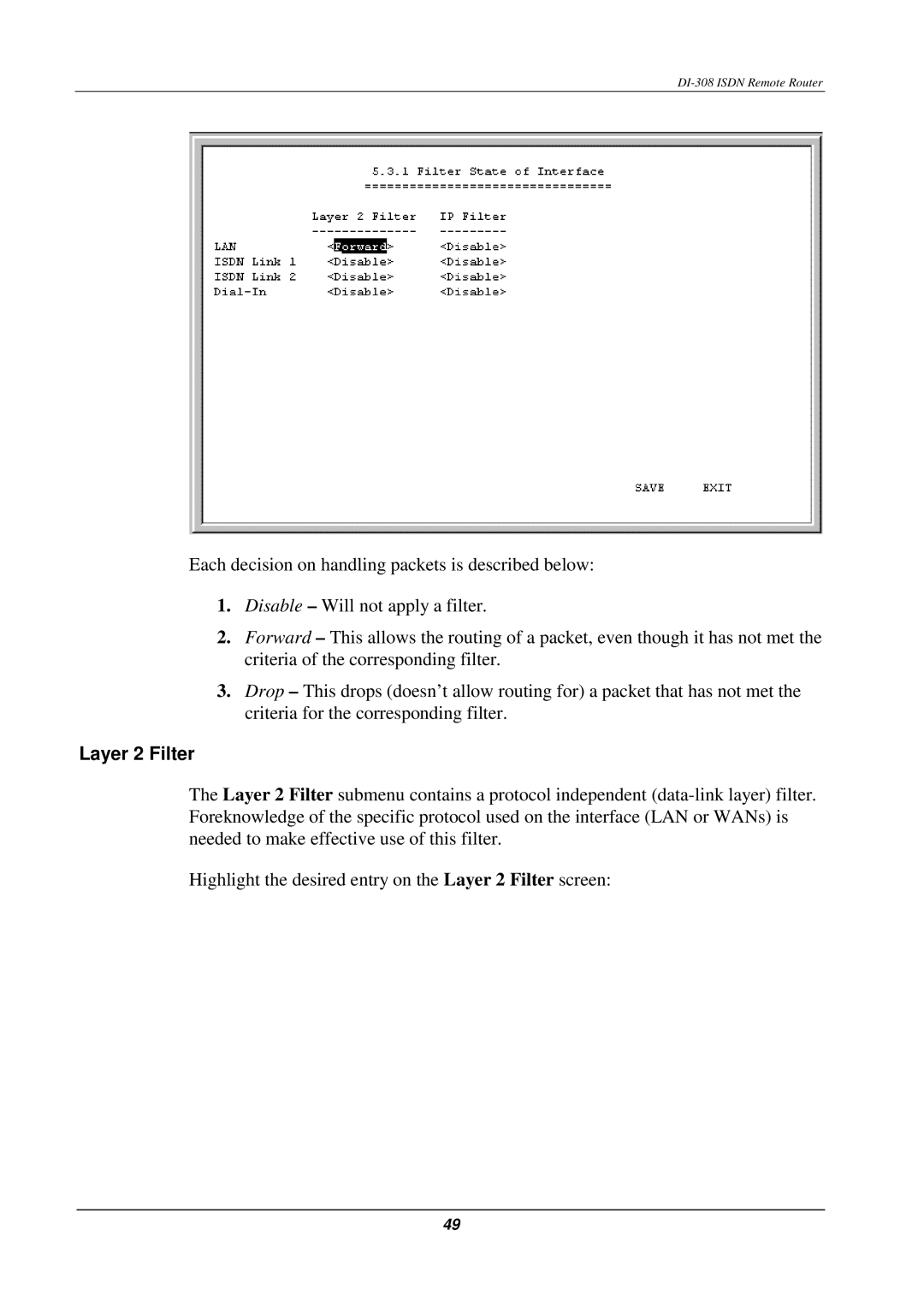 D-Link DI-308 manual Layer 2 Filter 