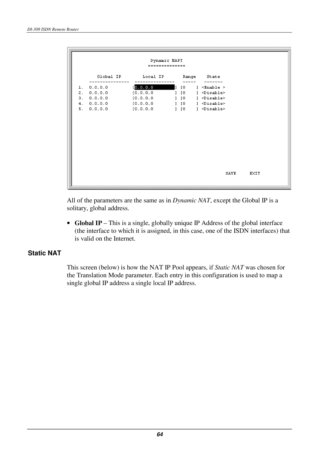 D-Link DI-308 manual Static NAT 