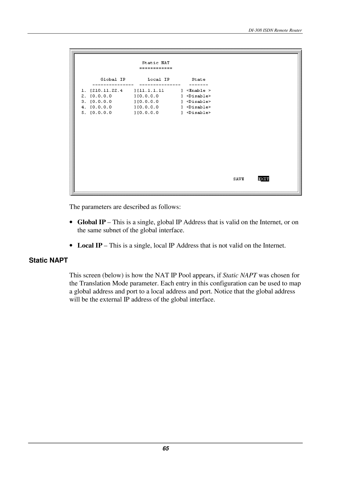 D-Link DI-308 manual Static Napt 