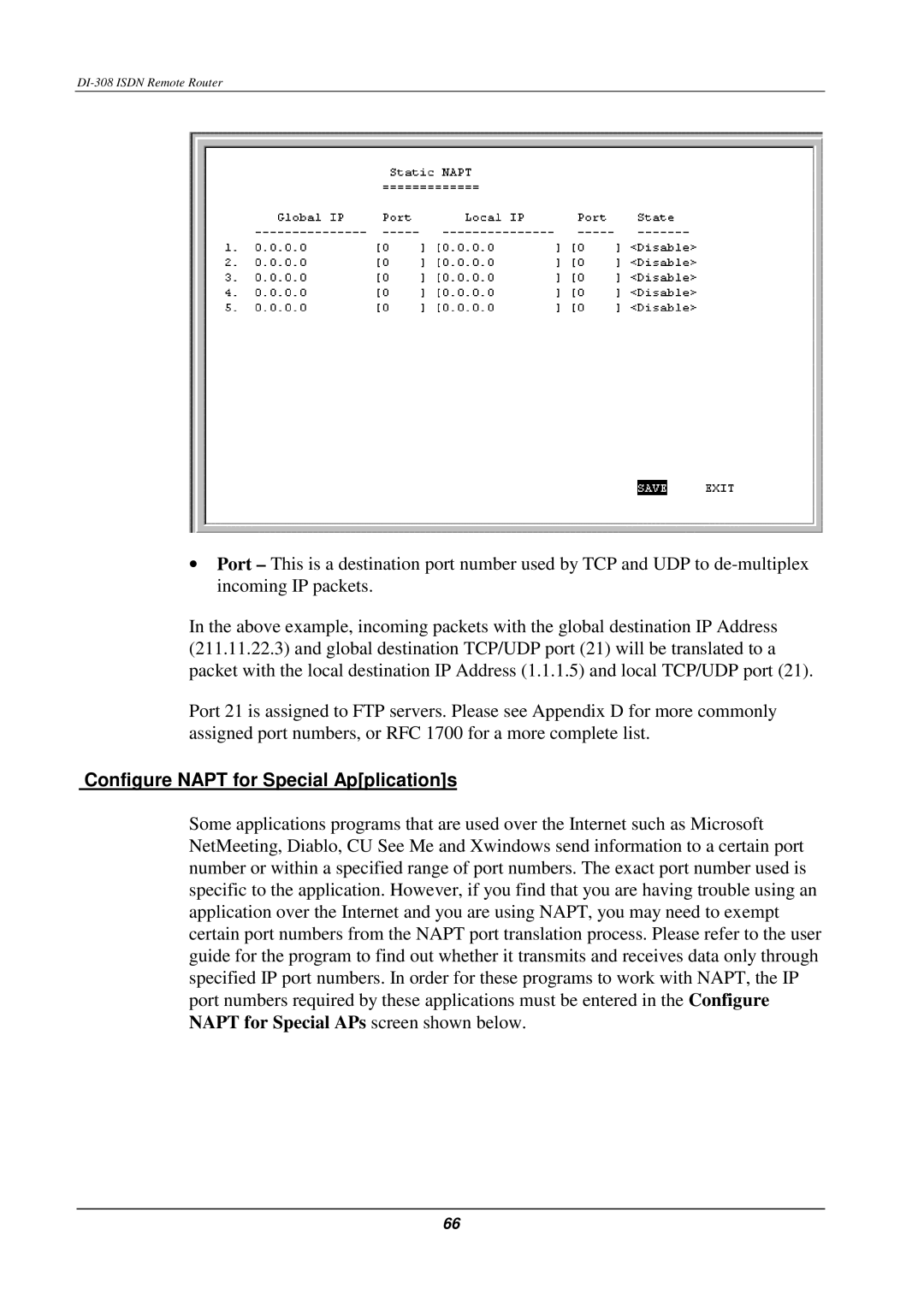 D-Link DI-308 manual Configure Napt for Special Applications 