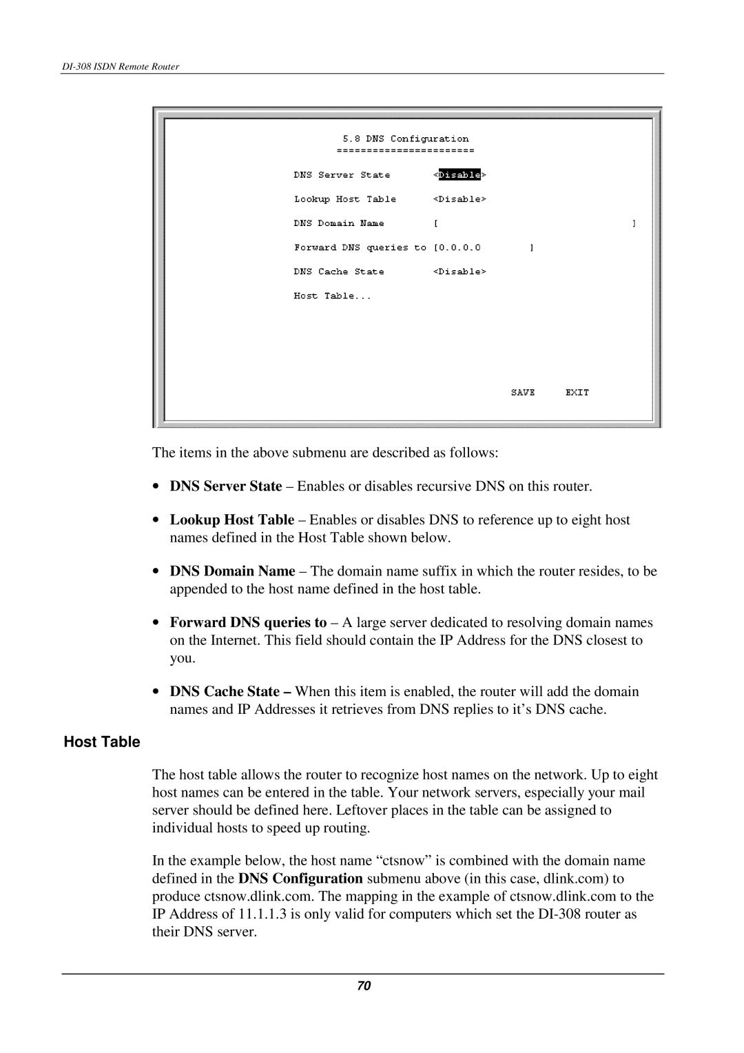 D-Link DI-308 manual Host Table 