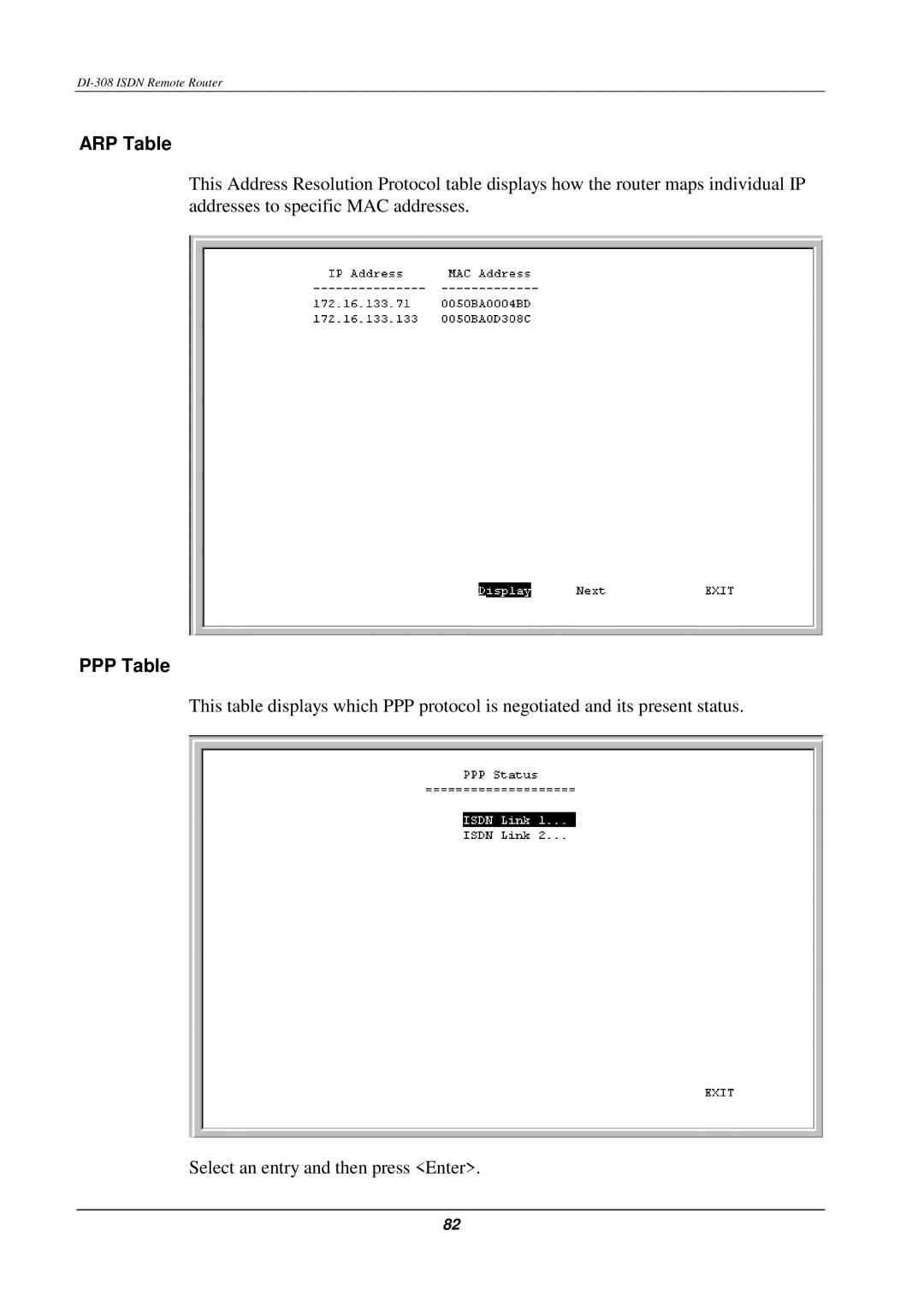 D-Link DI-308 manual ARP Table, PPP Table 