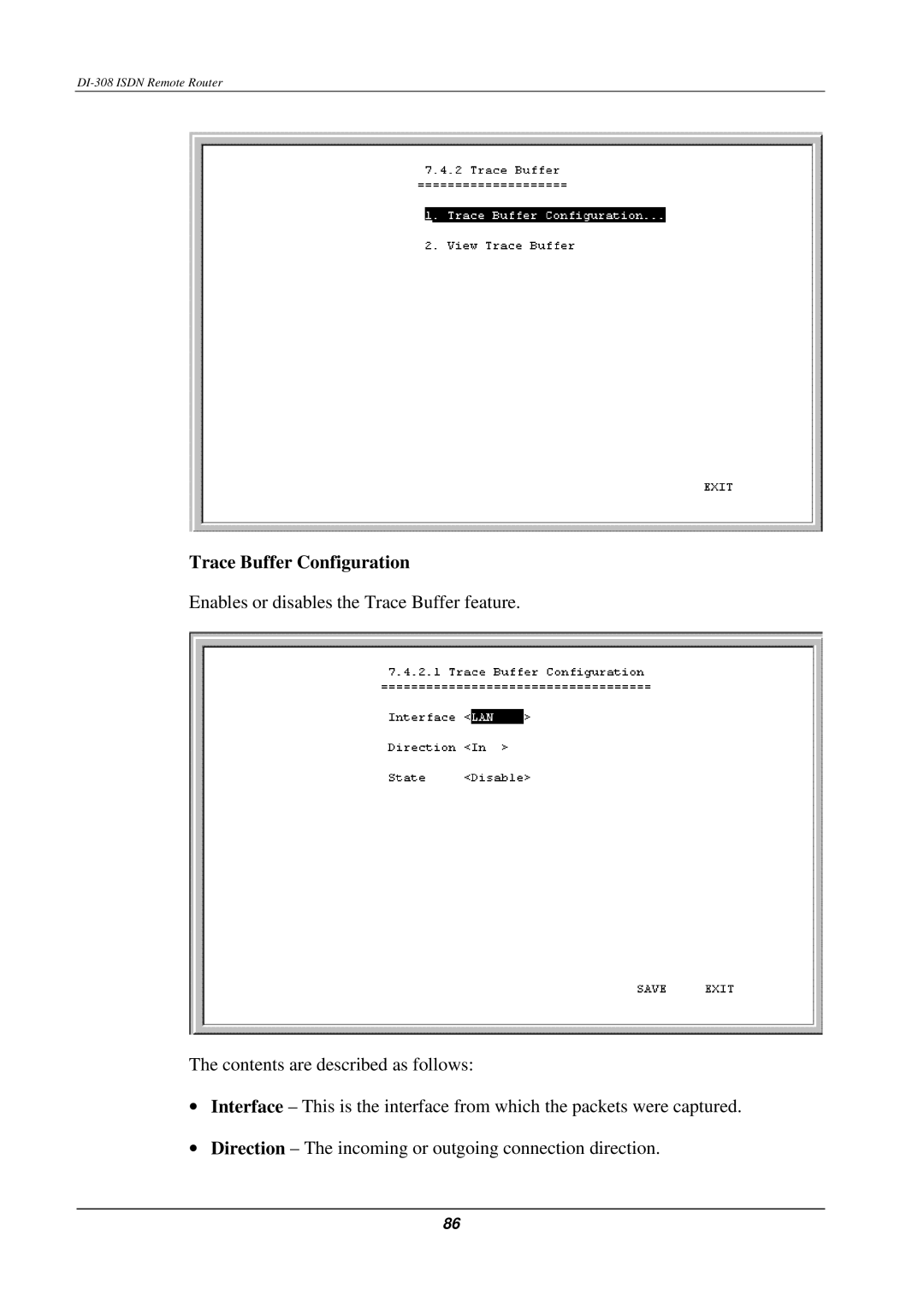 D-Link DI-308 manual Trace Buffer Configuration 