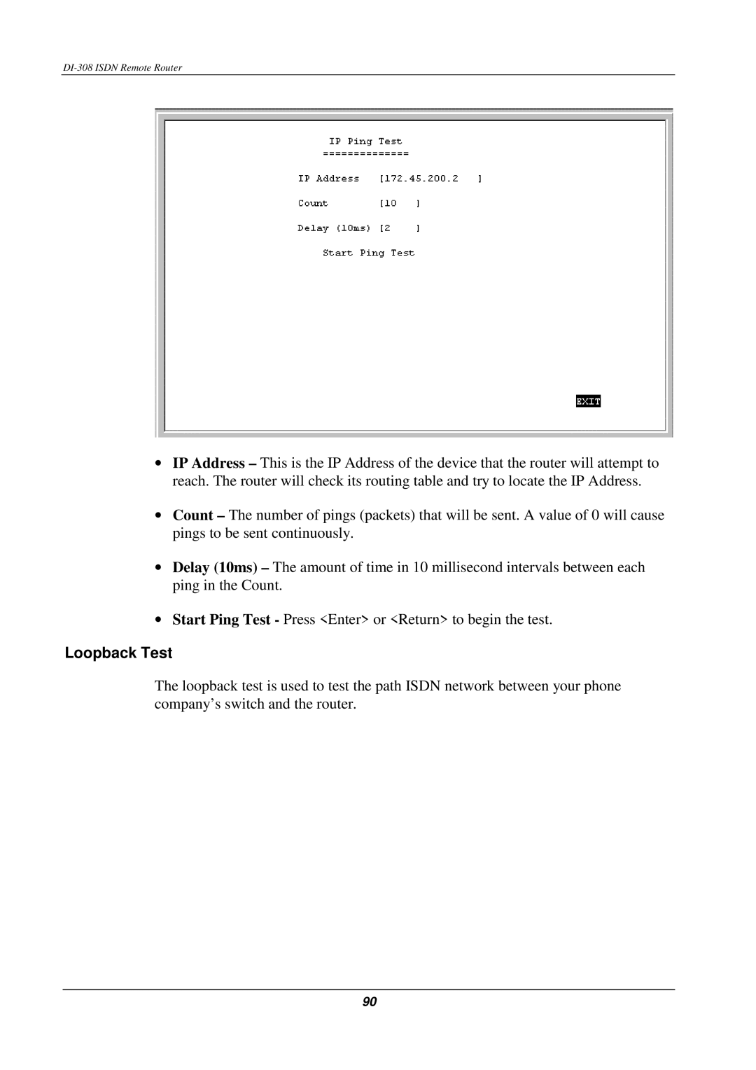 D-Link DI-308 manual Loopback Test 