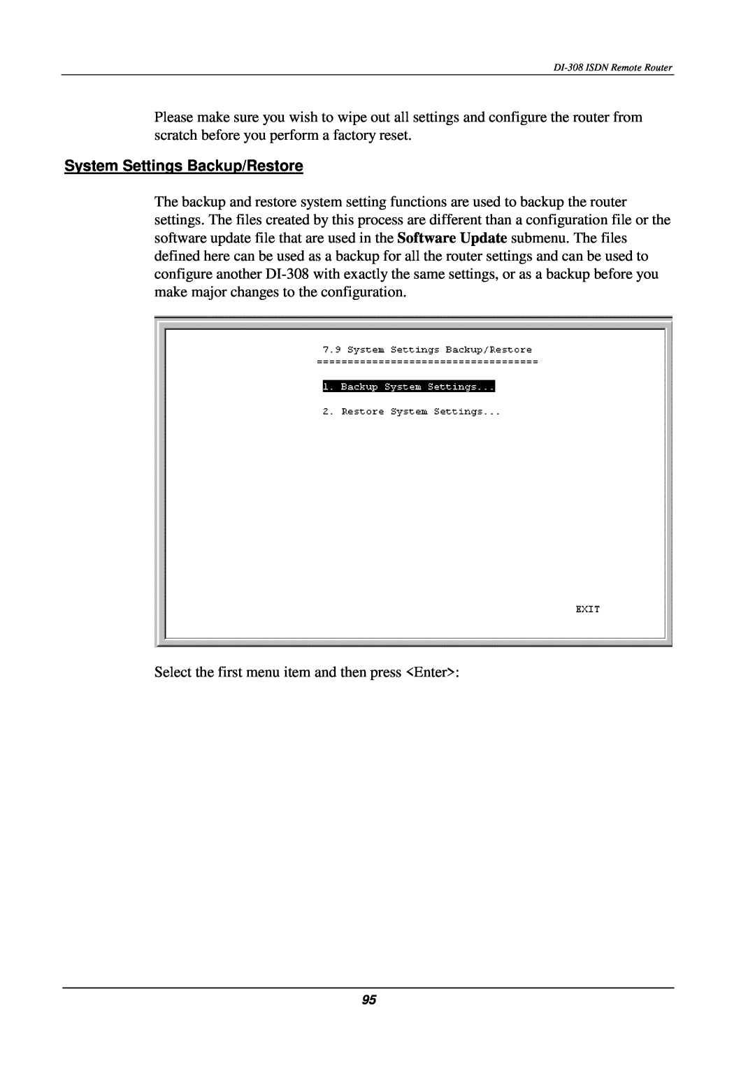 D-Link DI-308 manual System Settings Backup/Restore 
