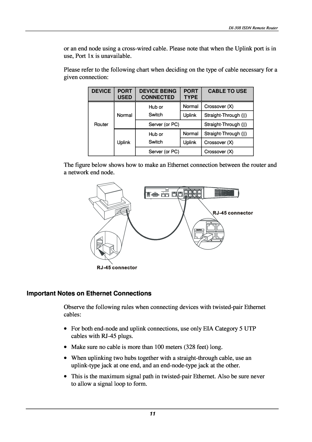 D-Link DI-308 manual Important Notes on Ethernet Connections 