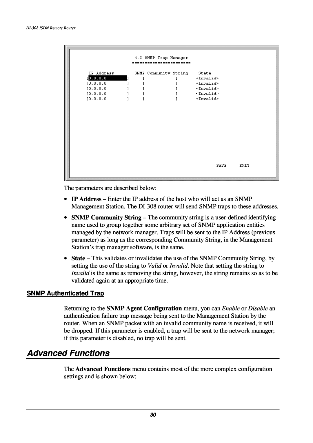 D-Link DI-308 manual Advanced Functions, SNMP Authenticated Trap 