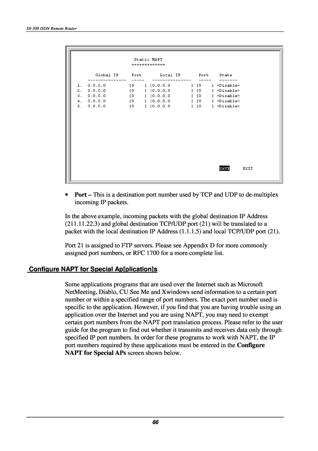 D-Link DI-308 manual Configure NAPT for Special Applications 
