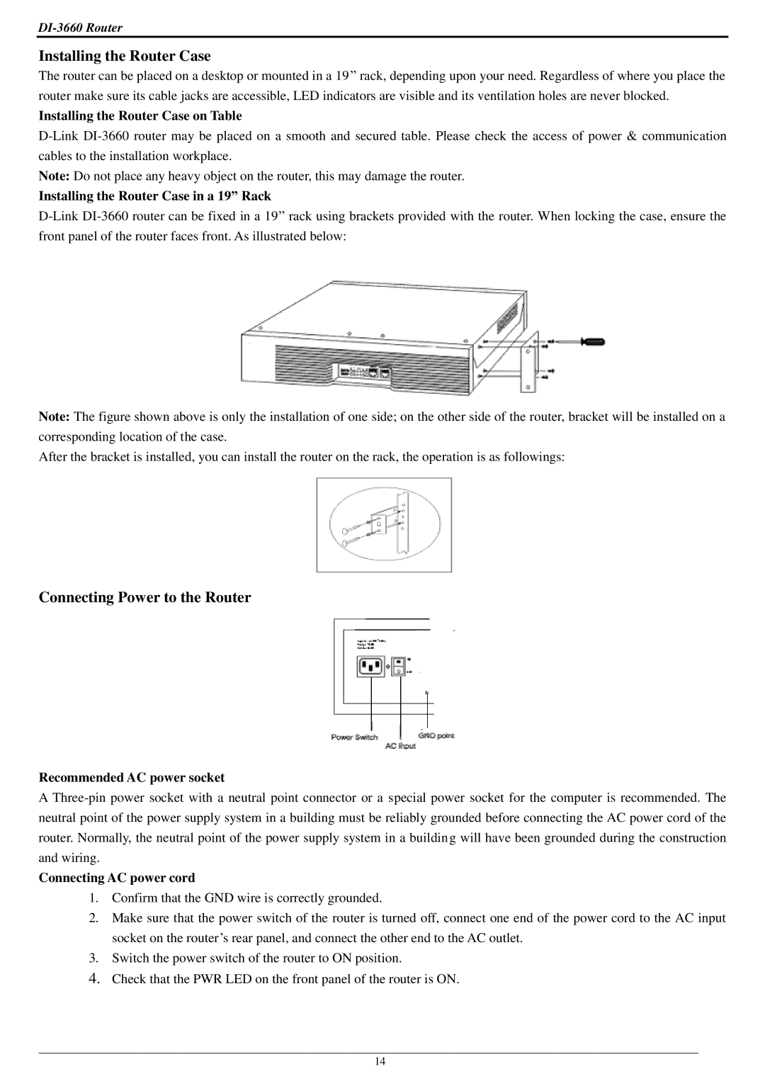 D-Link DI-3660 manual Installing the Router Case, Connecting Power to the Router 