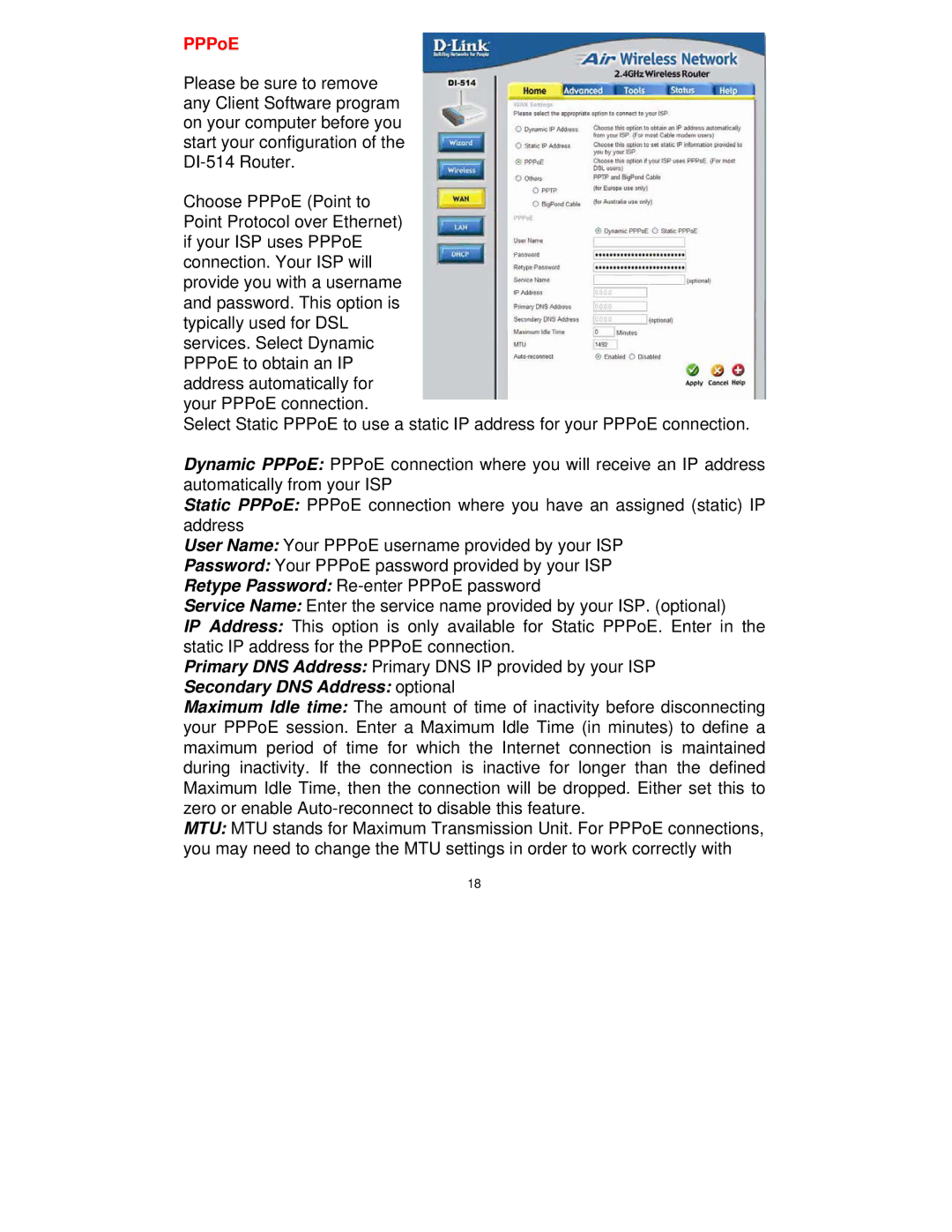 D-Link DI-514 manual PPPoE 