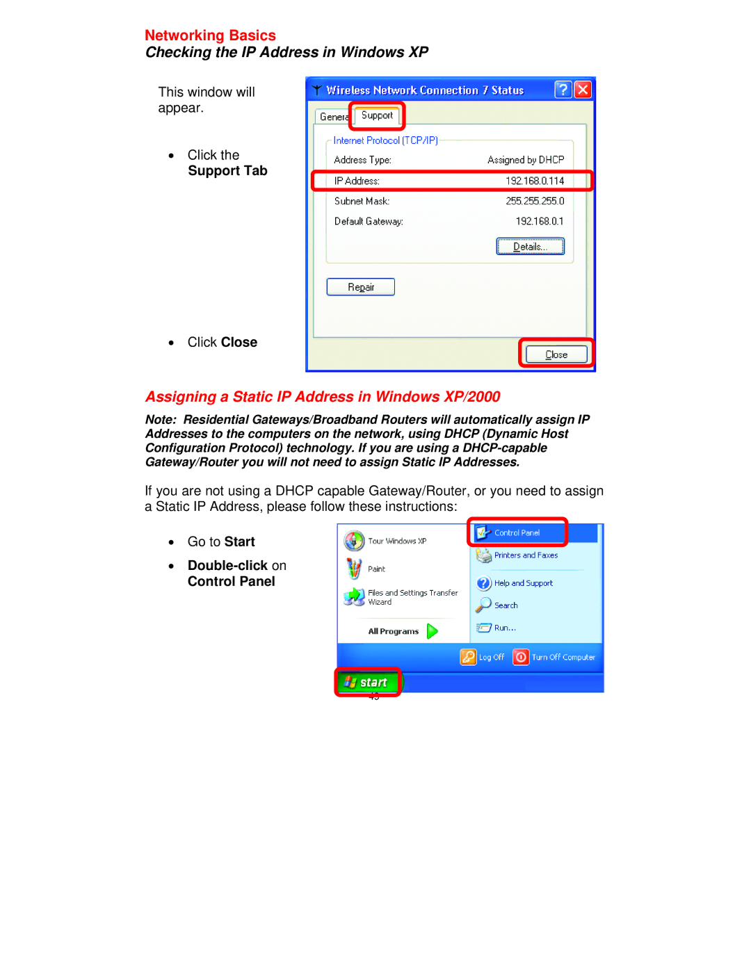 D-Link DI-514 manual Support Tab, Double-click on Control Panel 