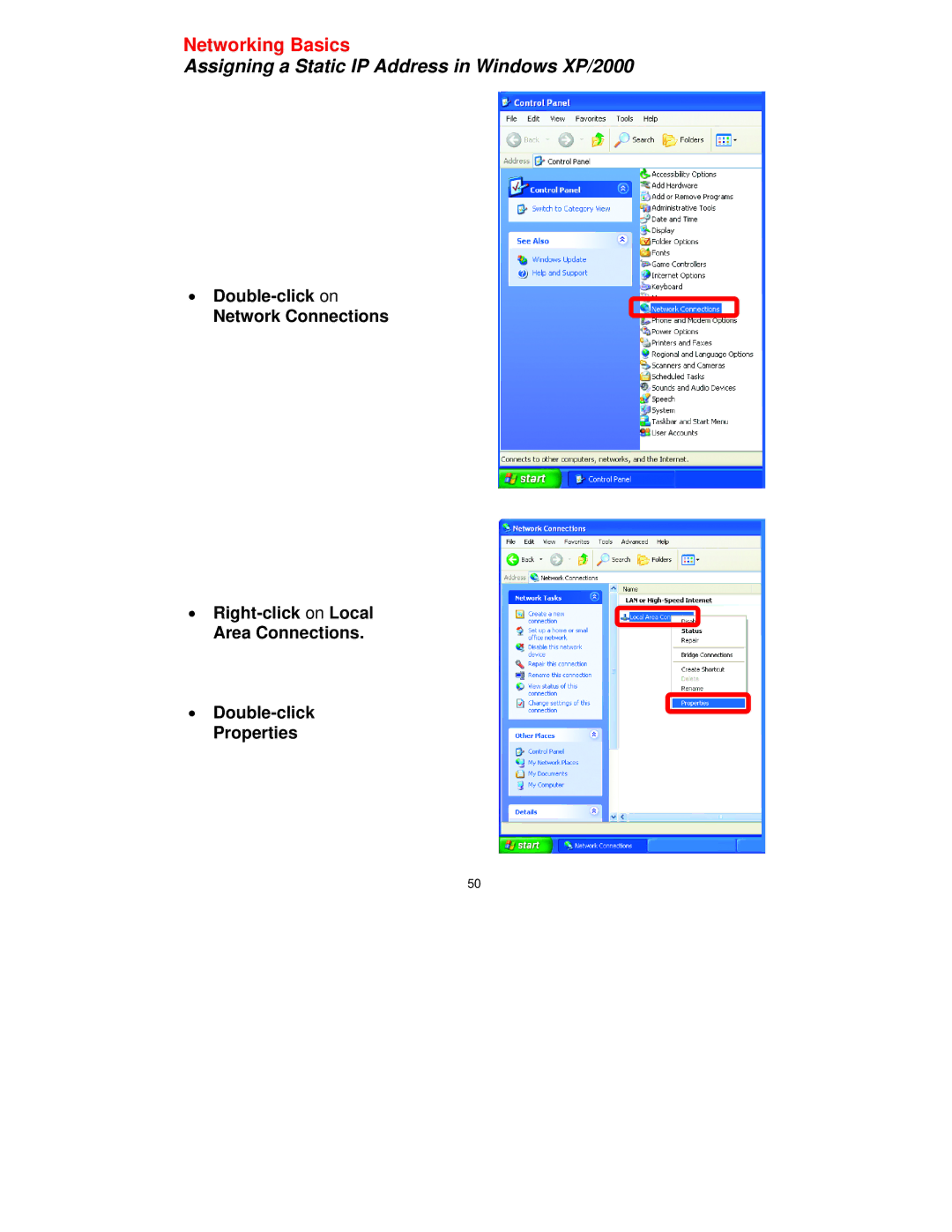 D-Link DI-514 manual Assigning a Static IP Address in Windows XP/2000 