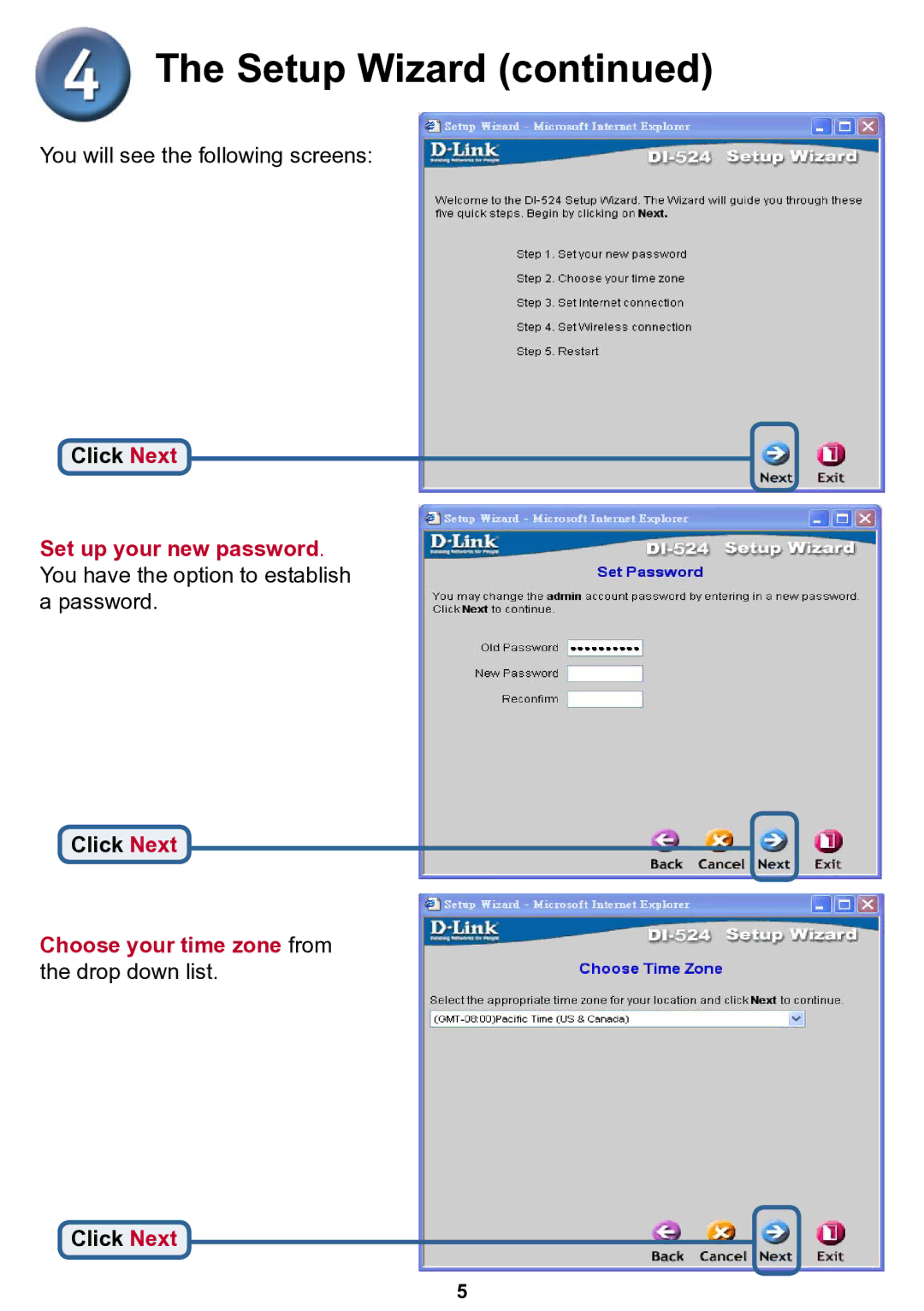 D-Link Di-524 specifications Setup Wizard 