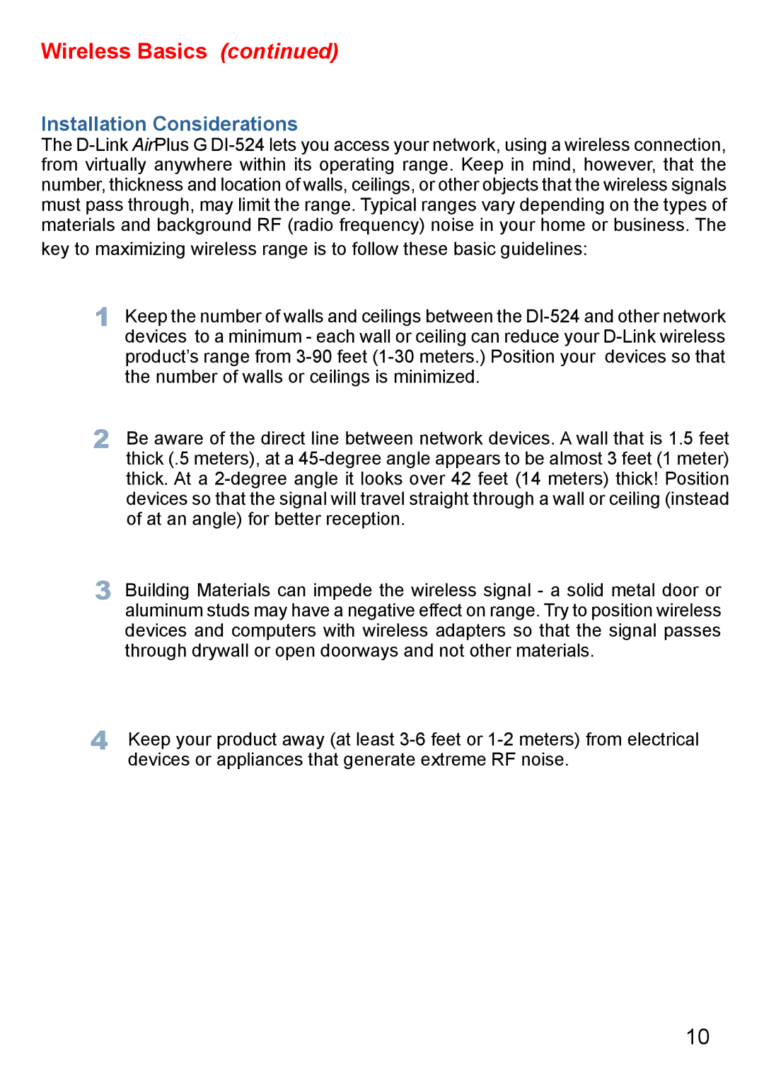 D-Link Di-524 manual Installation Considerations 