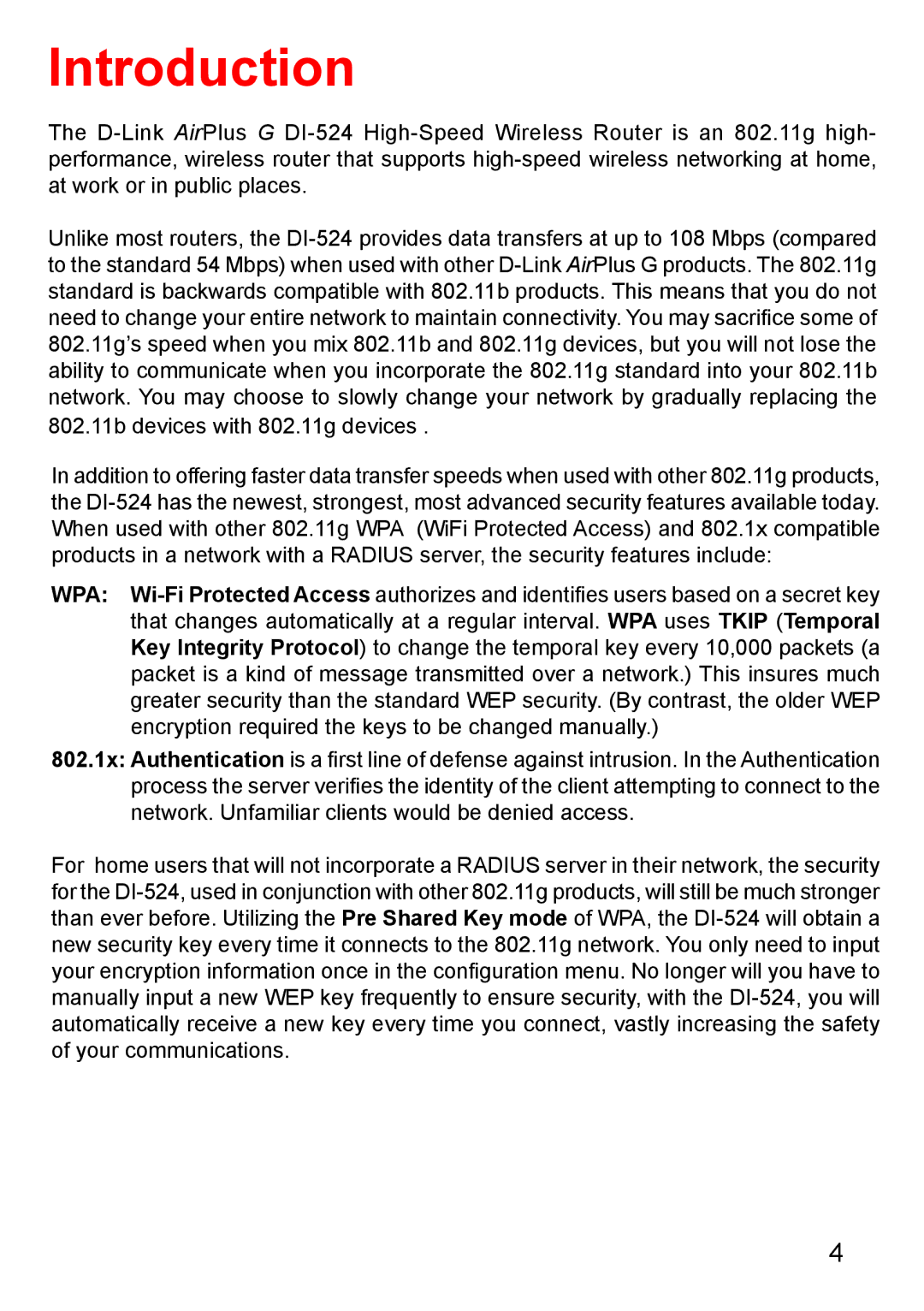 D-Link Di-524 manual Introduction 