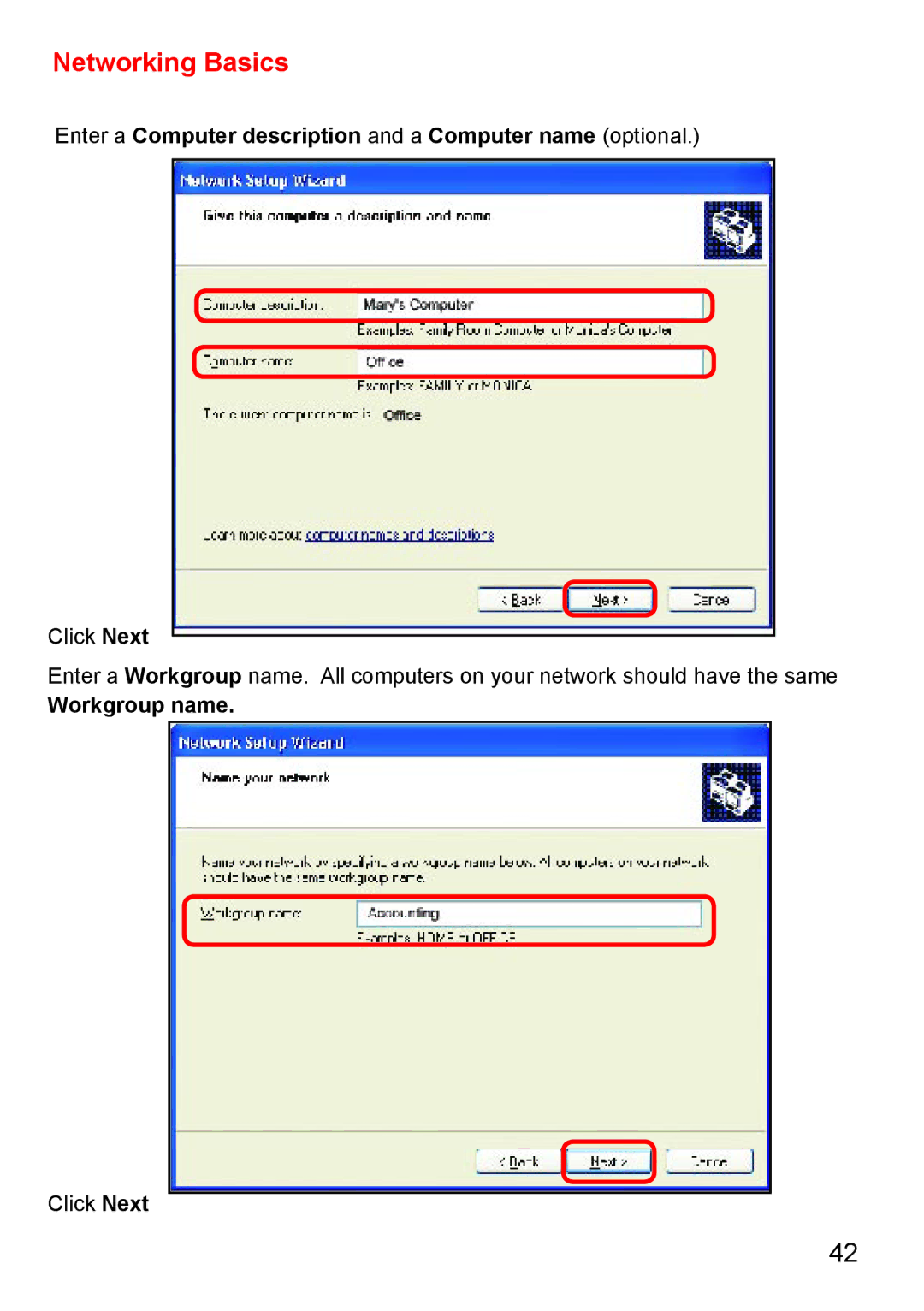 D-Link Di-524 manual Enter a Computer description and a Computer name optional, Workgroup name 