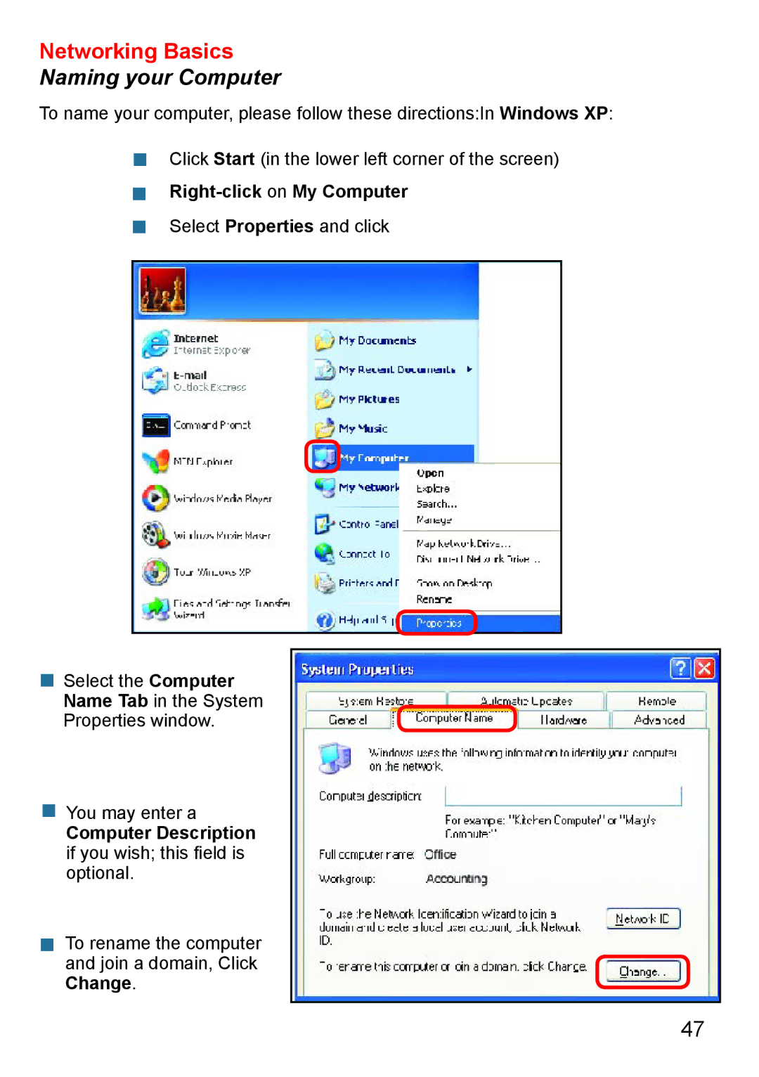 D-Link Di-524 manual  Right-click on My Computer, Computer Description if you wish this ﬁeld is optional 