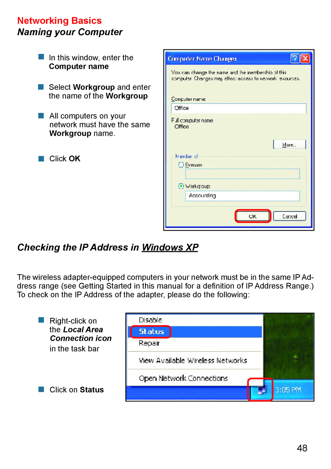 D-Link Di-524 manual Checking the IP Address in Windows XP, Computer name 