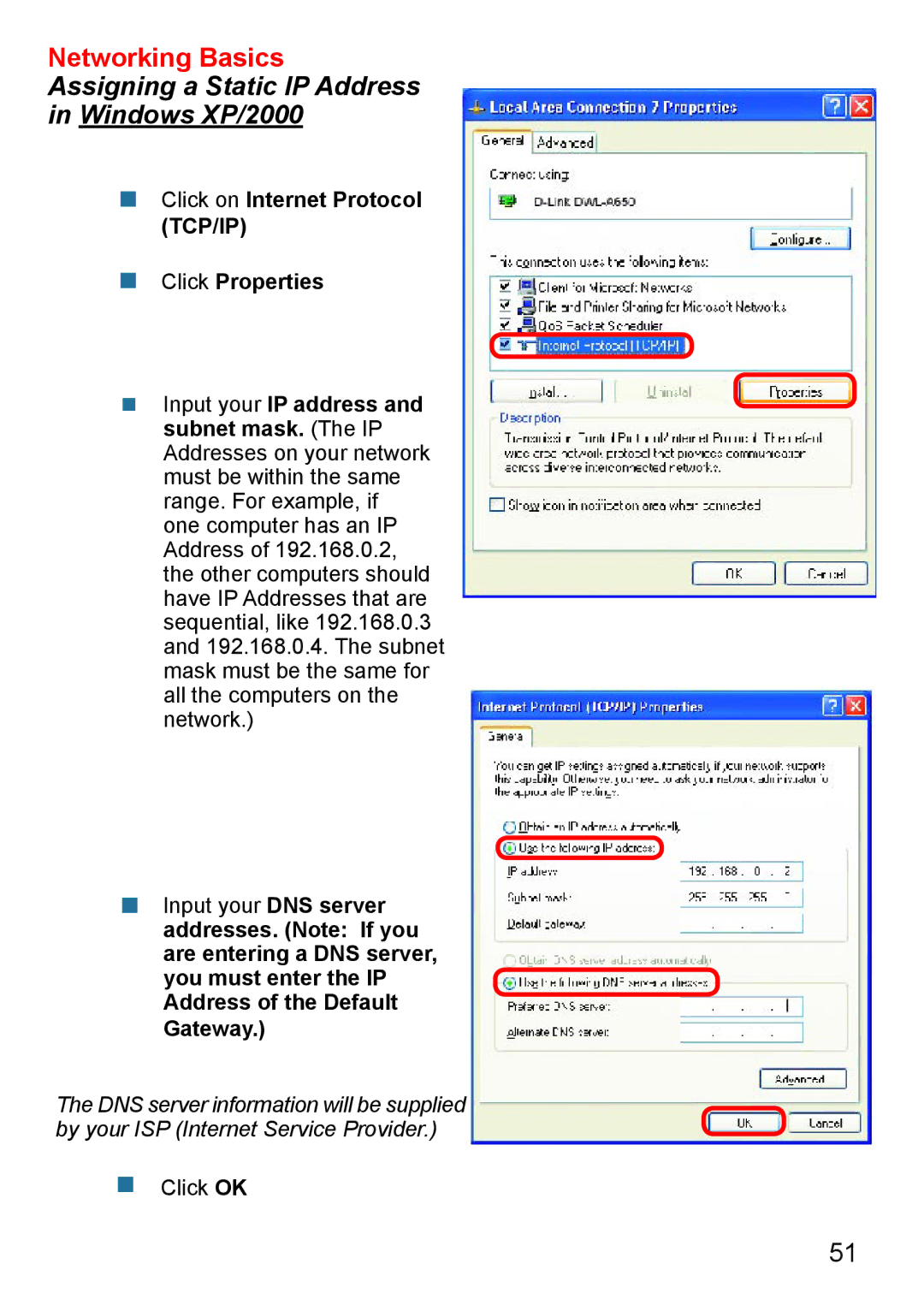 D-Link Di-524 manual Assigning a Static IP Address Windows XP/2000 