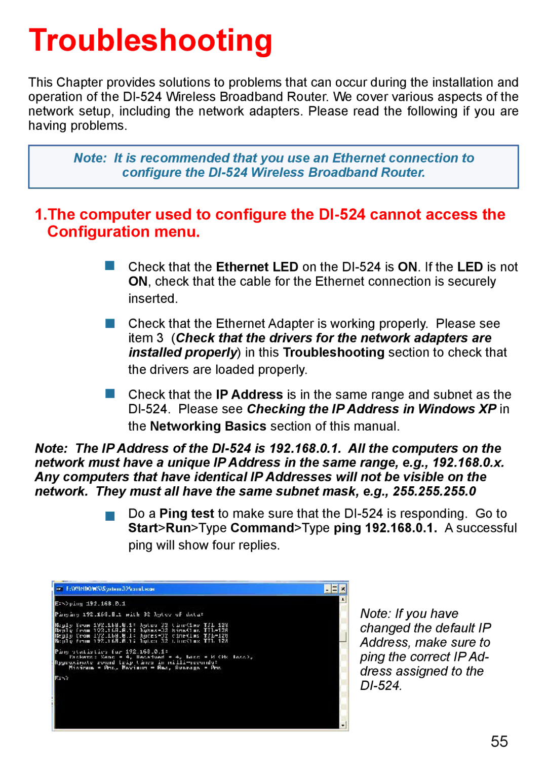 D-Link Di-524 manual Troubleshooting 