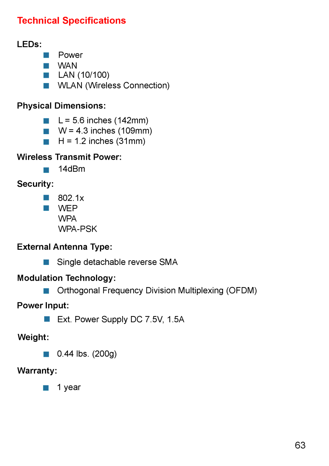 D-Link Di-524 manual Technical Speciﬁcations 